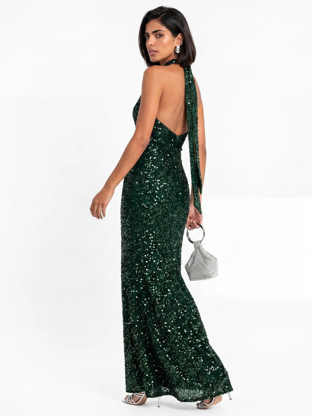 Maya Emerald Sequin Halterneck Velvet Maxi Dress