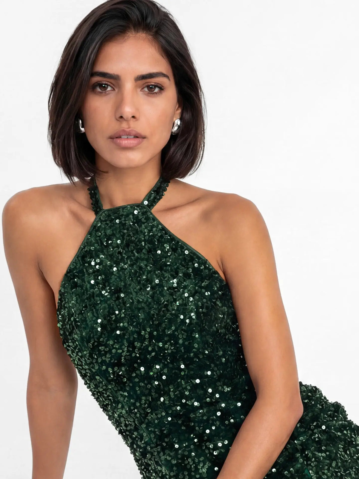 Maya Emerald Sequin Halterneck Velvet Maxi Dress
