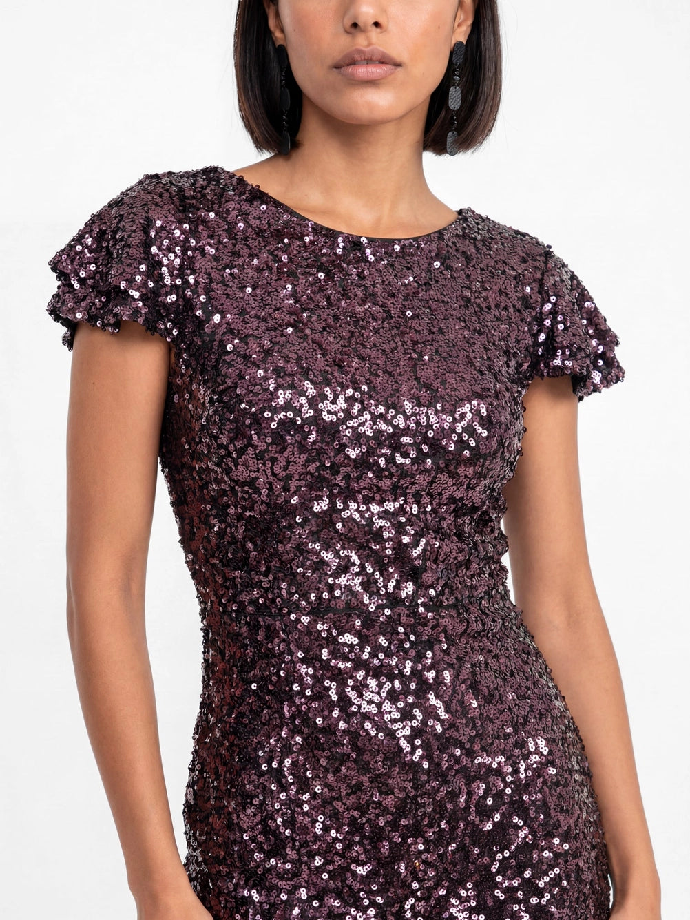 Maya Purple Sequin Flutter Sleeve Maxi Dress