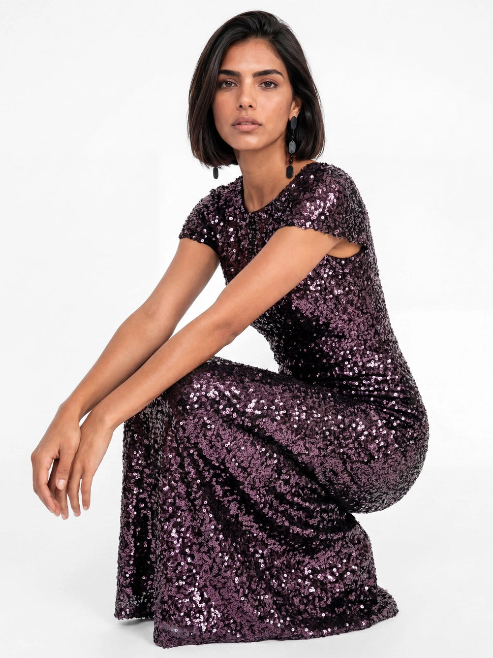 Maya Purple Sequin Flutter Sleeve Maxi Dress