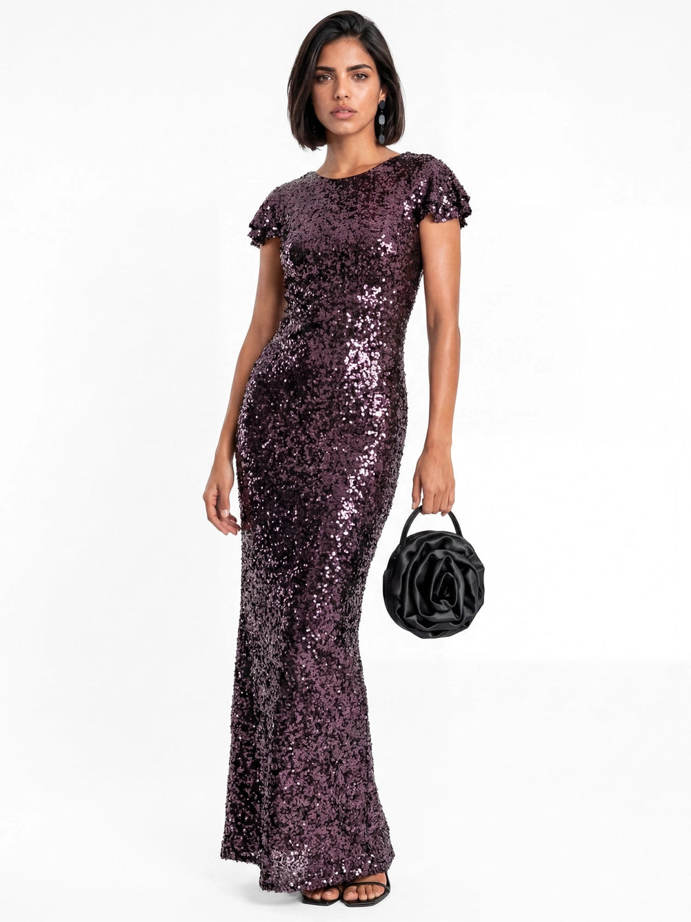 Maya Purple Sequin Flutter Sleeve Maxi Dress