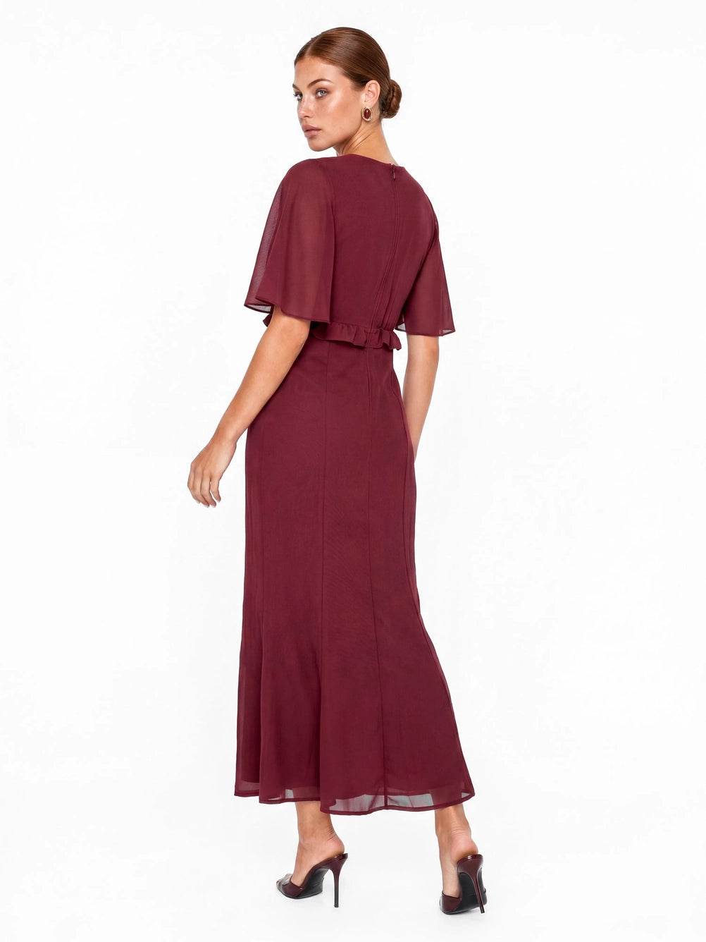 Maya Ruby Floral Embellished Cape Sleeve Midaxi Dress