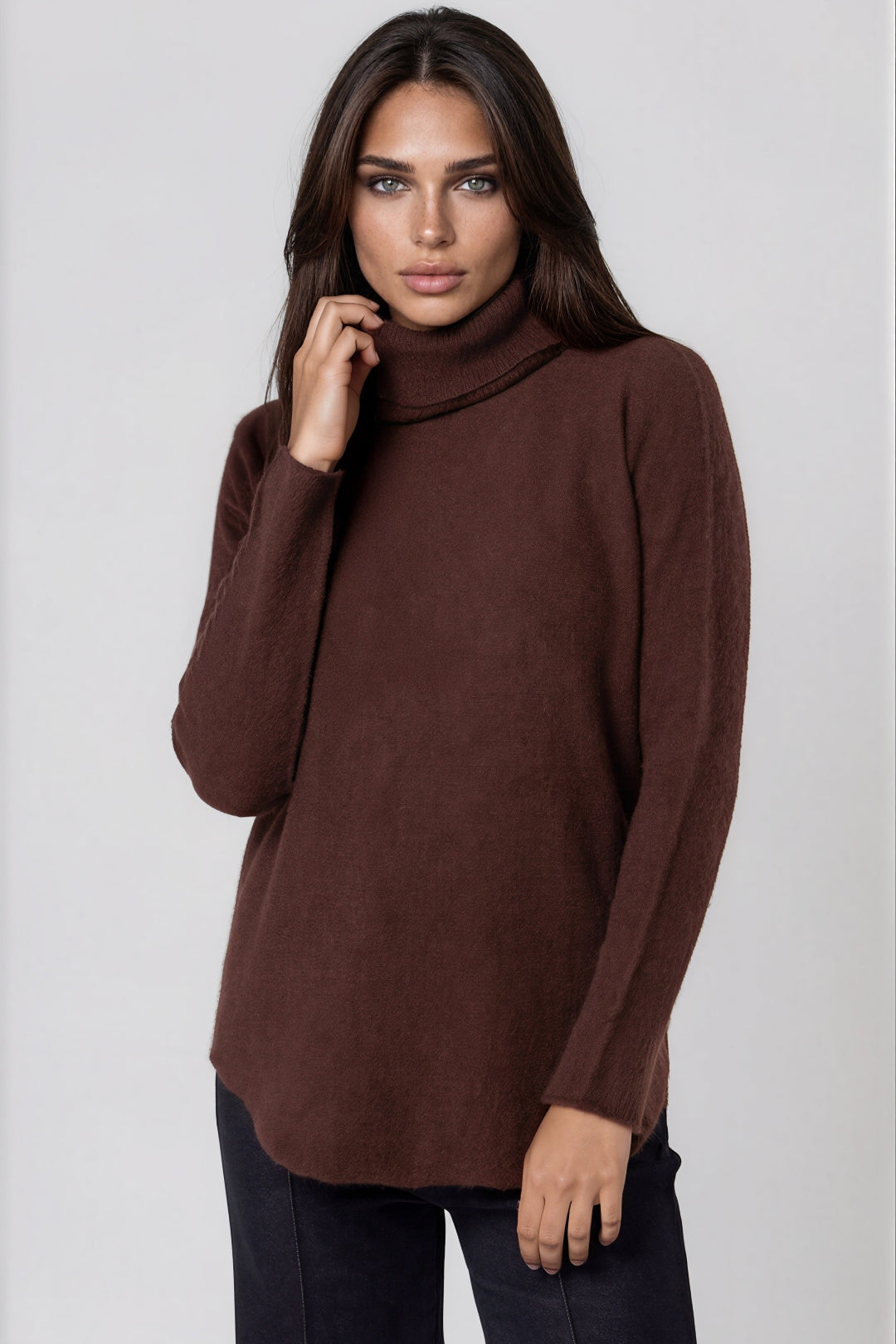Aftershock London Brown Roll Neck Soft Knit Jumper