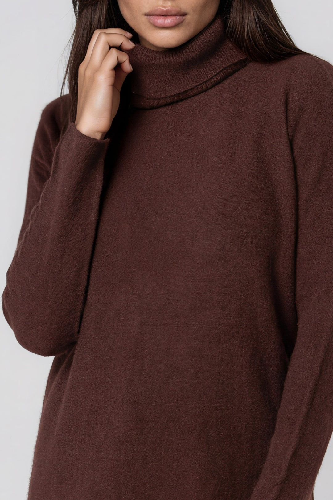Aftershock London Brown Roll Neck Soft Knit Jumper