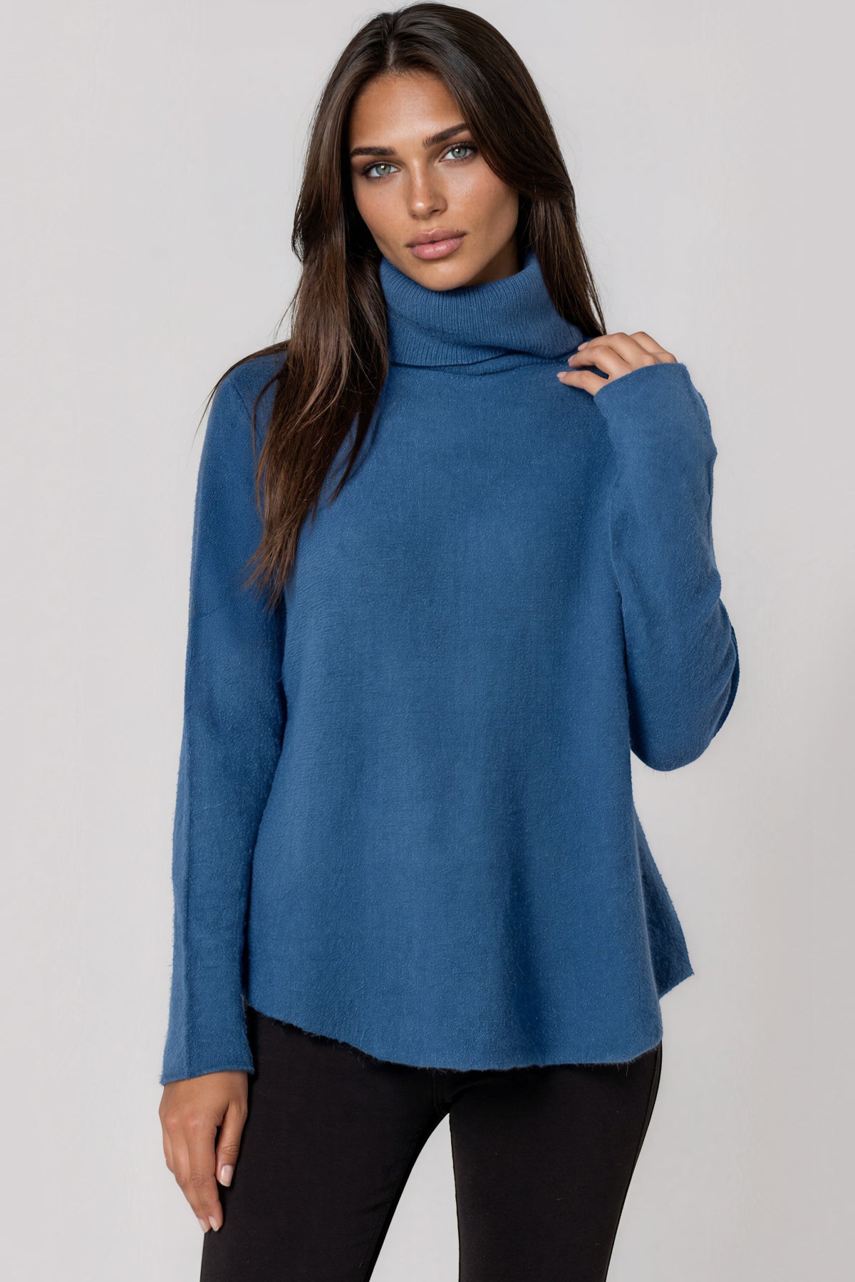 Aftershock London Dark Denim Roll Neck Soft Knit Jumper