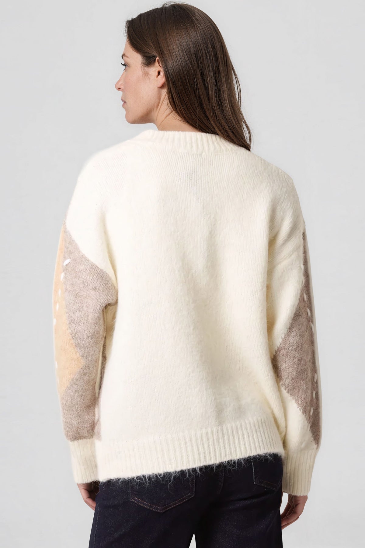 Aftershock London Ivory Argyle Pattern V Neck Jumper