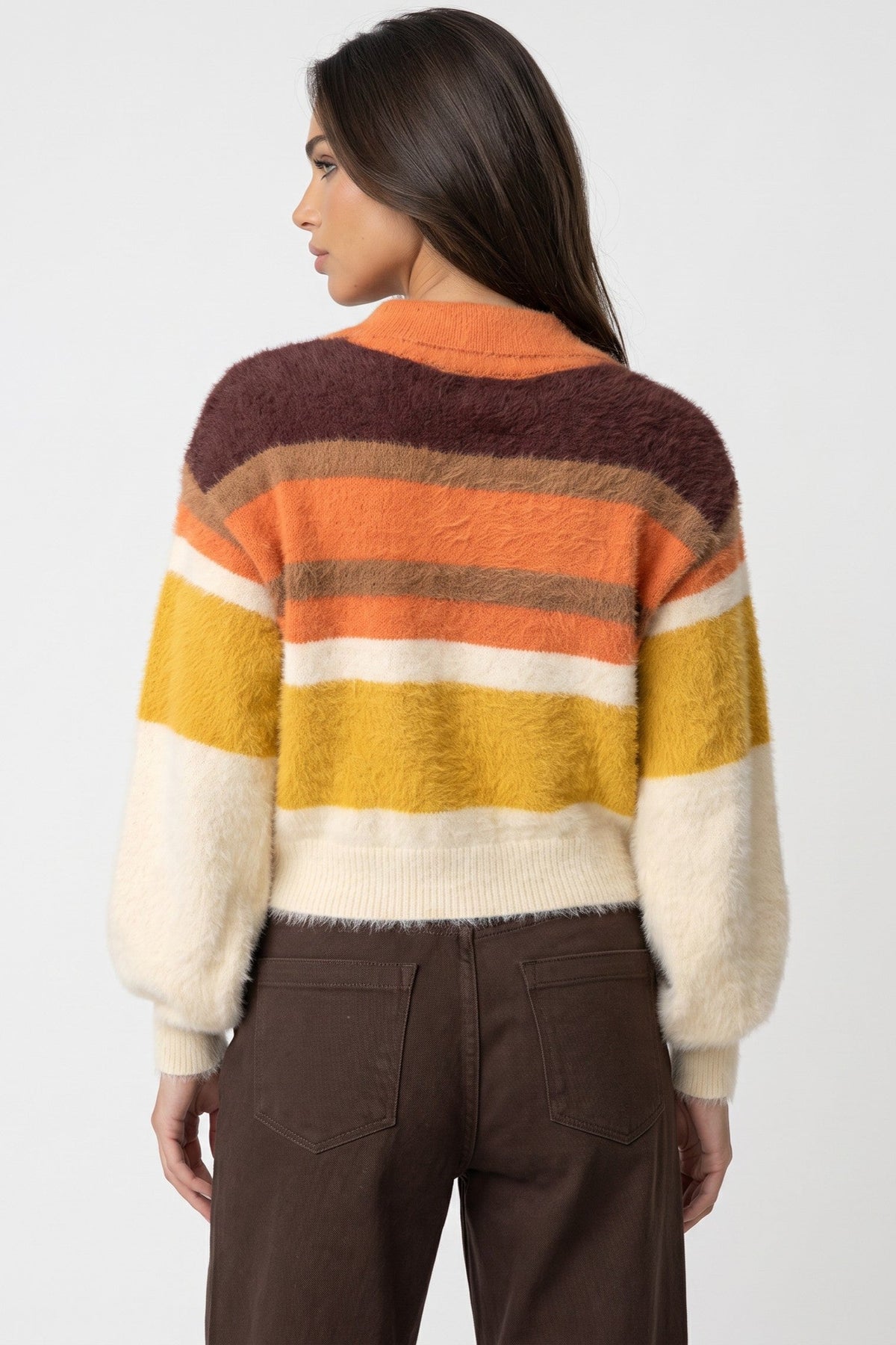 Aftershock London Orange Striped Collared Knitted Crop Jumper