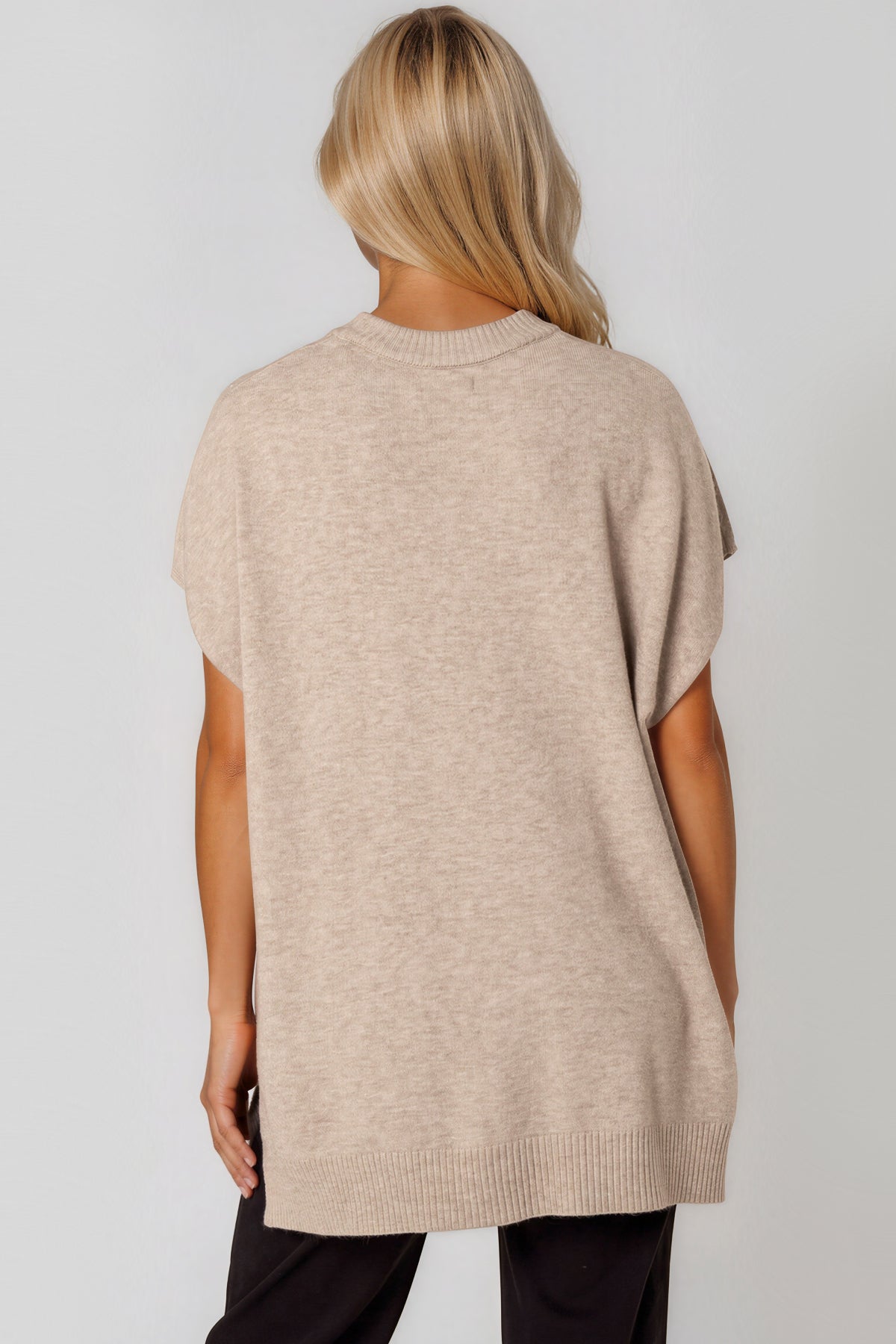 Aftershock London Beige Embellished Short Sleeve Knit Jumper