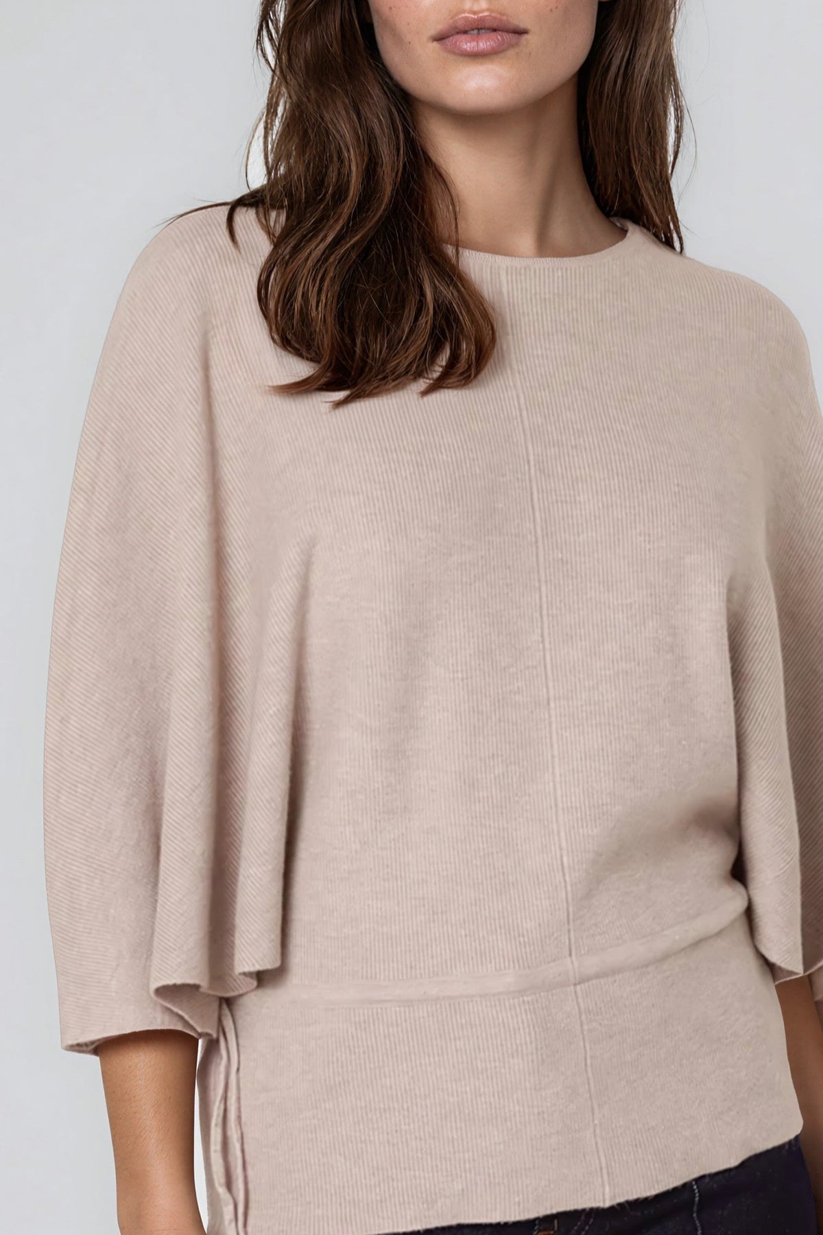 Aftershock London Beige Tie Waist Batwing Sleeve Knit Jumper