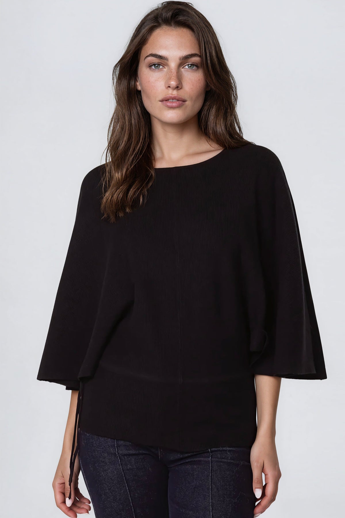Aftershock London Black Tie Waist Batwing Sleeve Knit Jumper