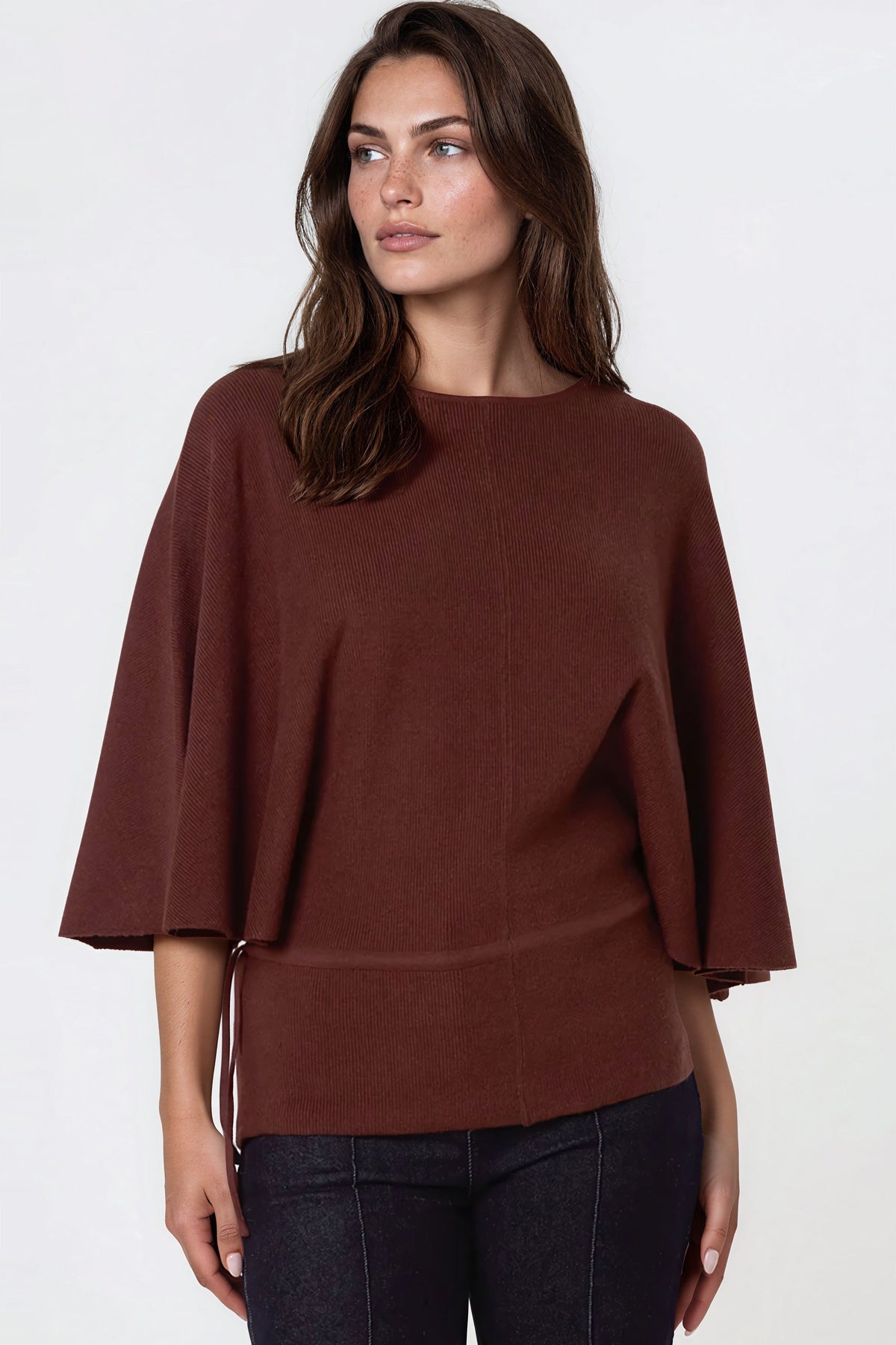 Aftershock London Brown Tie Waist Batwing Sleeve Knit Jumper