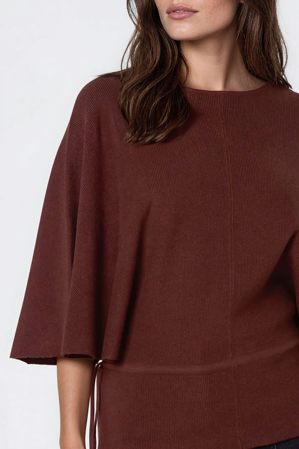 Aftershock London Brown Tie Waist Batwing Sleeve Knit Jumper