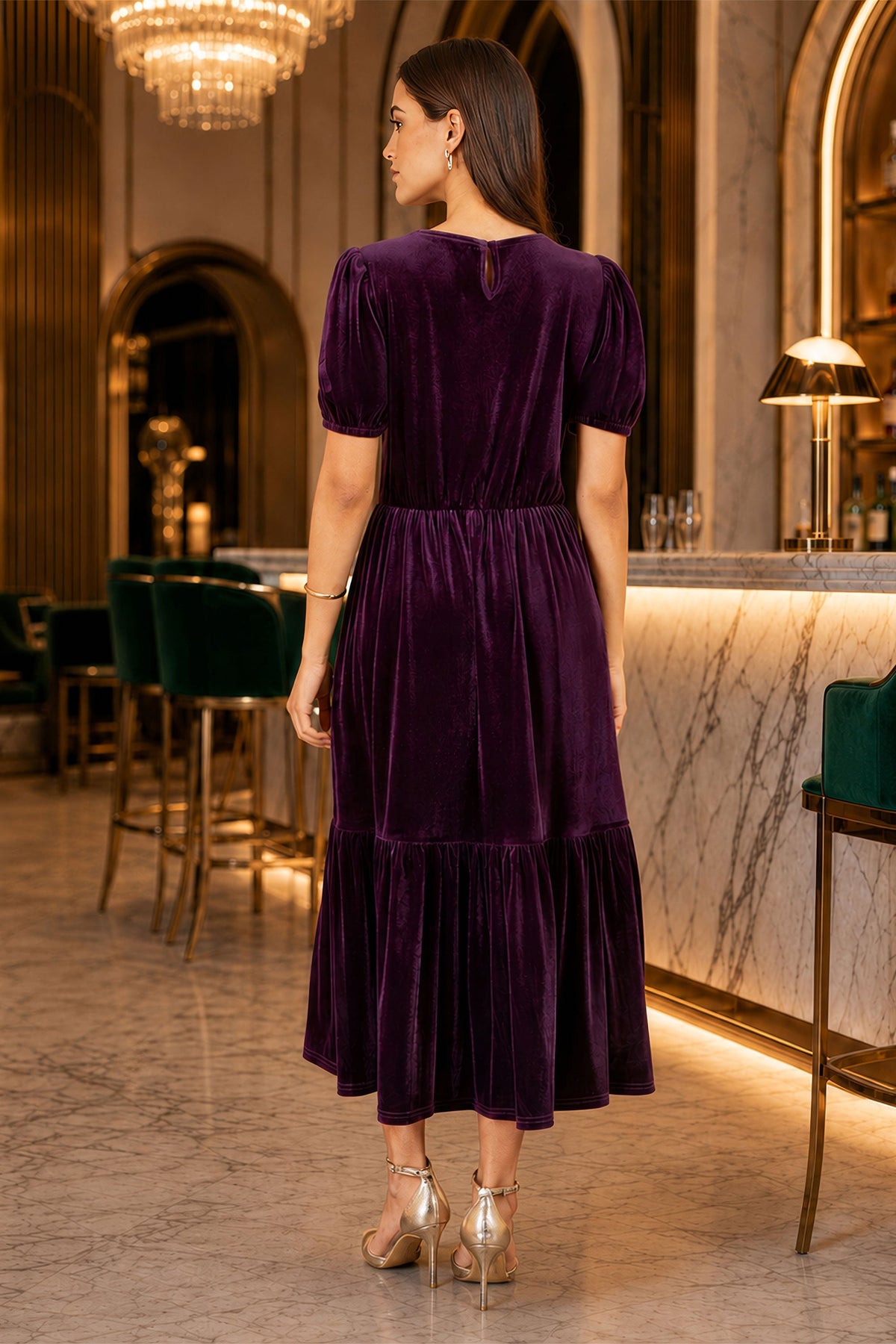 Yumi Purple Velvet Midi Dress
