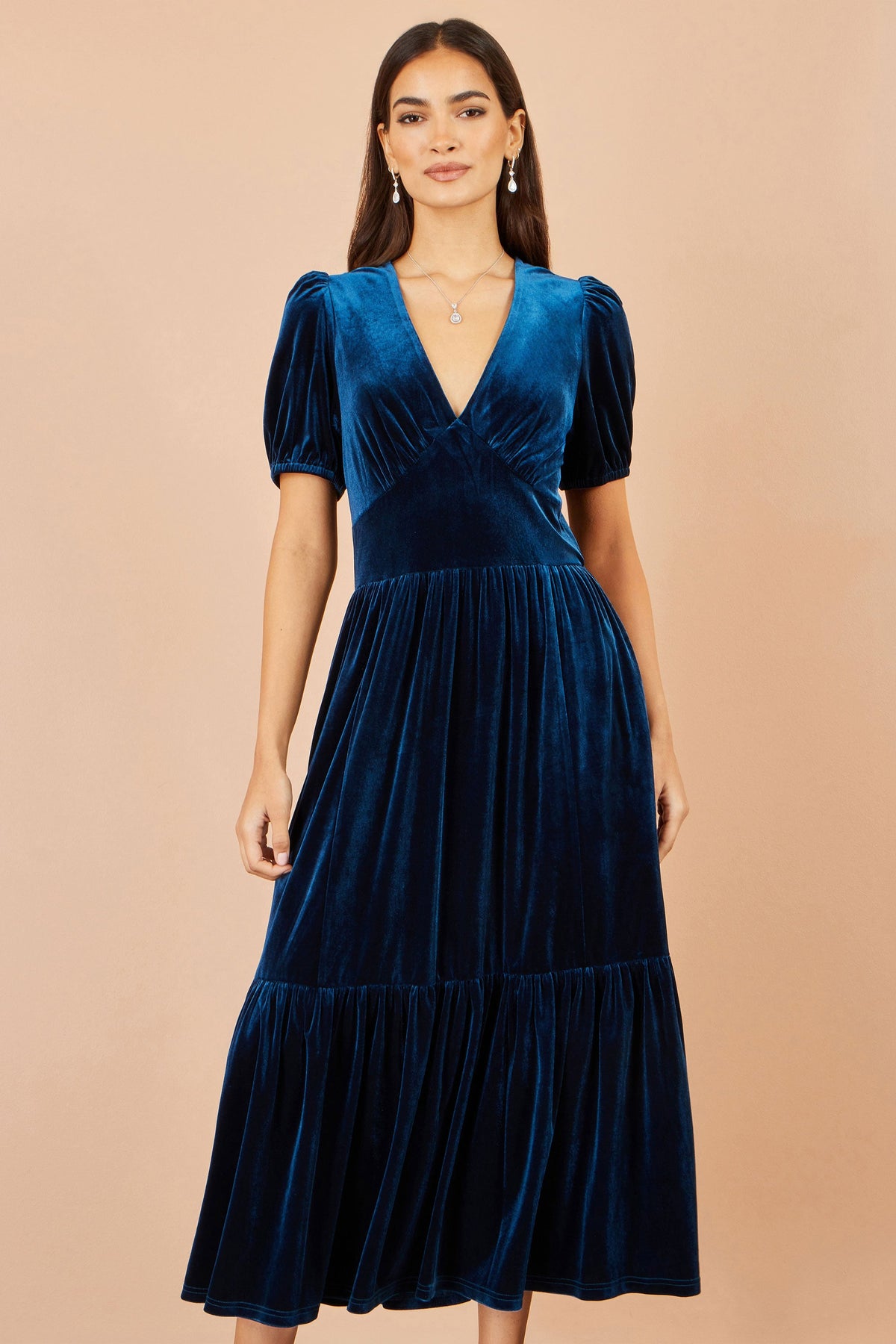 Yumi Teal Velvet Midi Dress