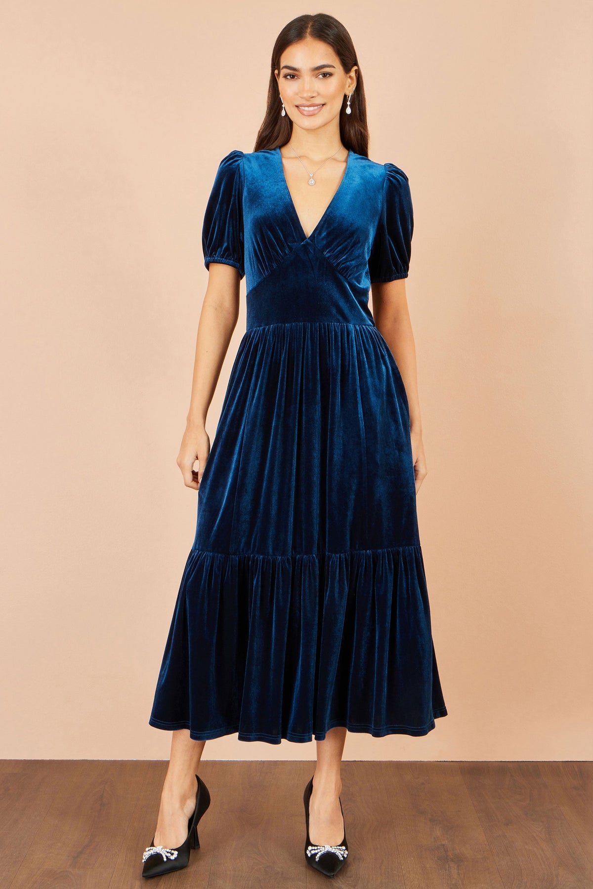 Yumi Teal Velvet Midi Dress