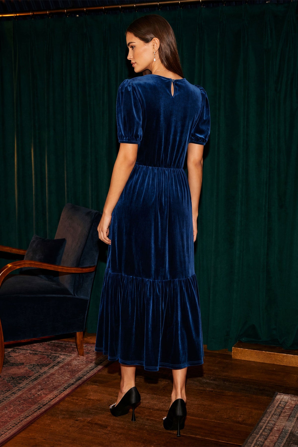 Yumi Teal Velvet Midi Dress