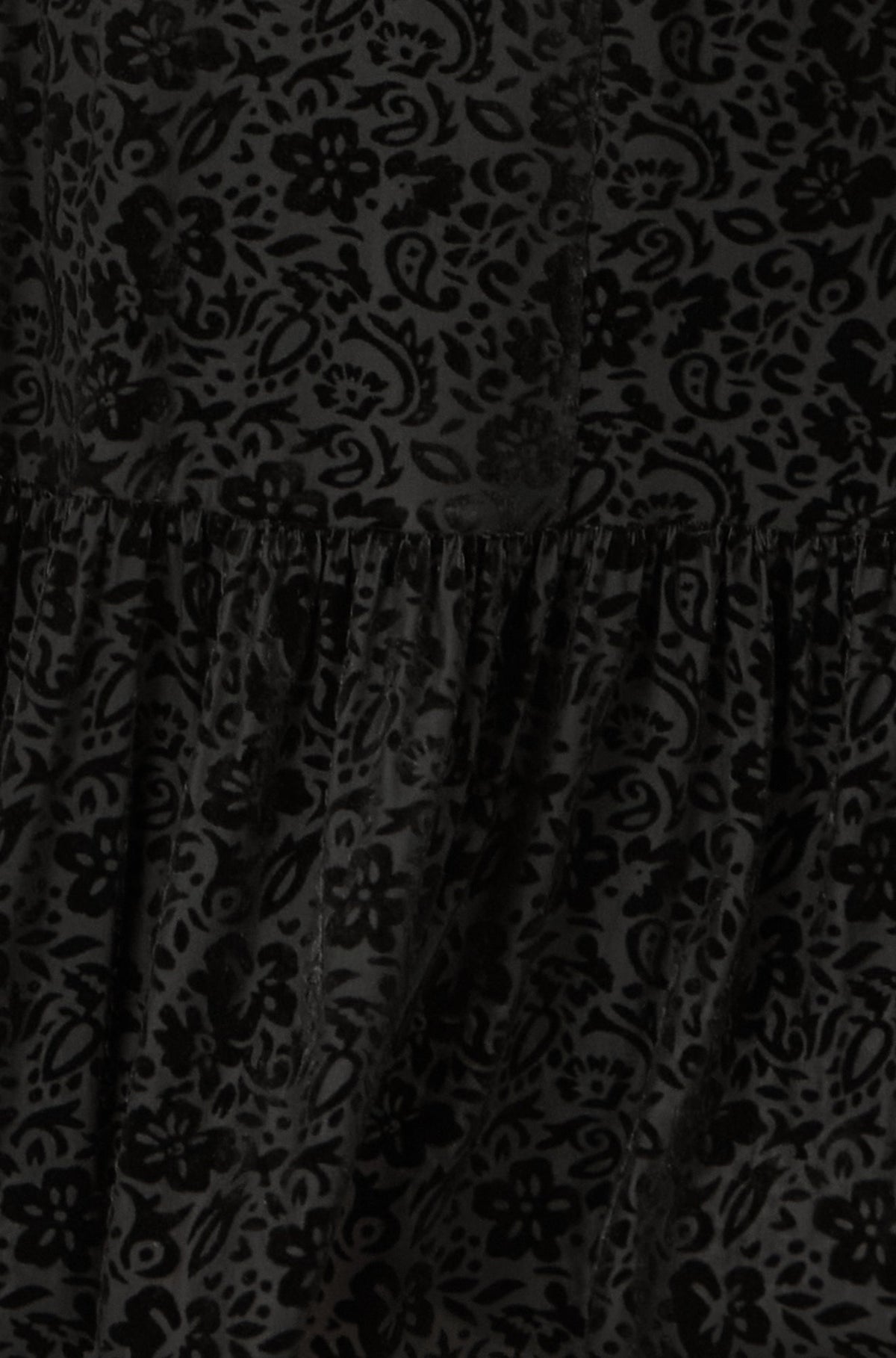 Yumi Black Floral Velour Velvet Twist Waist Midi Dress