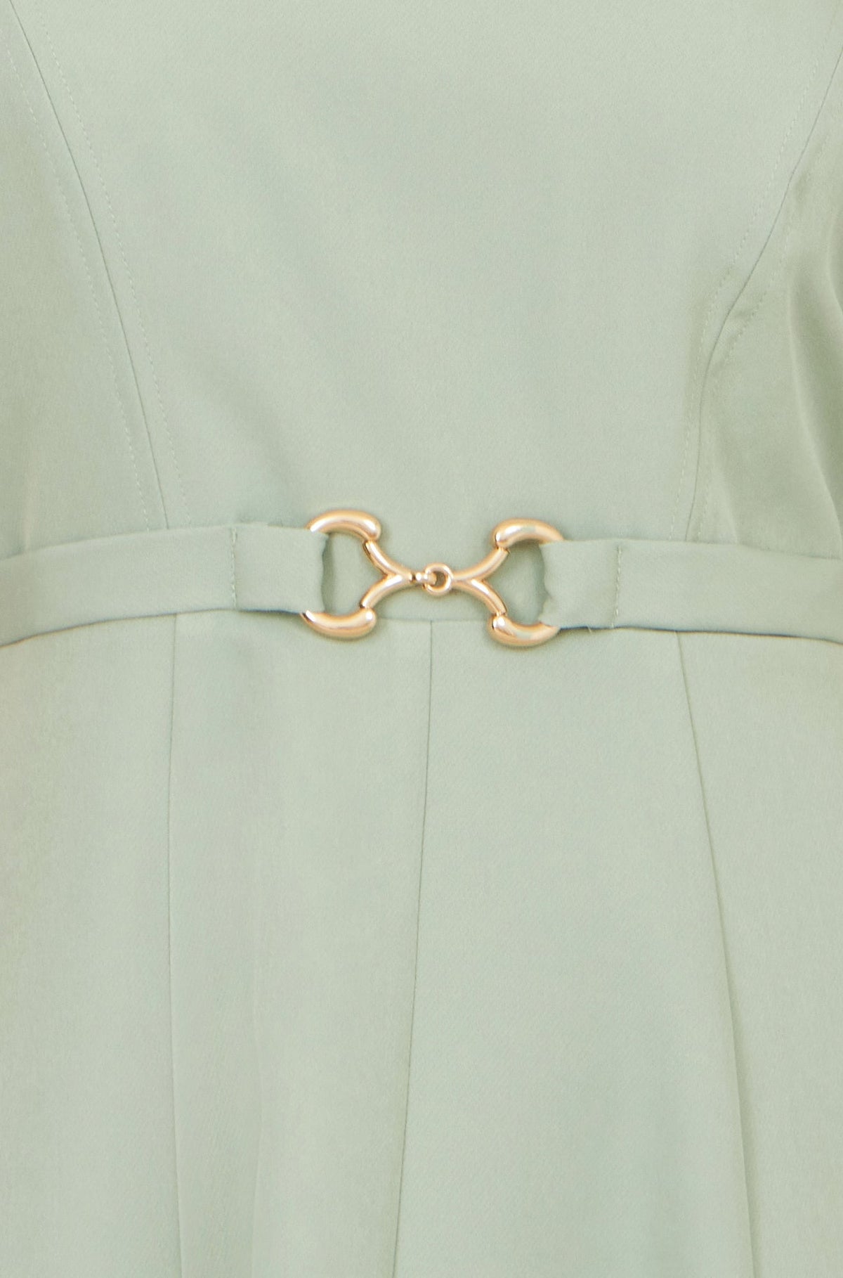 Yumi Mint Skater Dress With Puff Sleeves And Buckle Detail