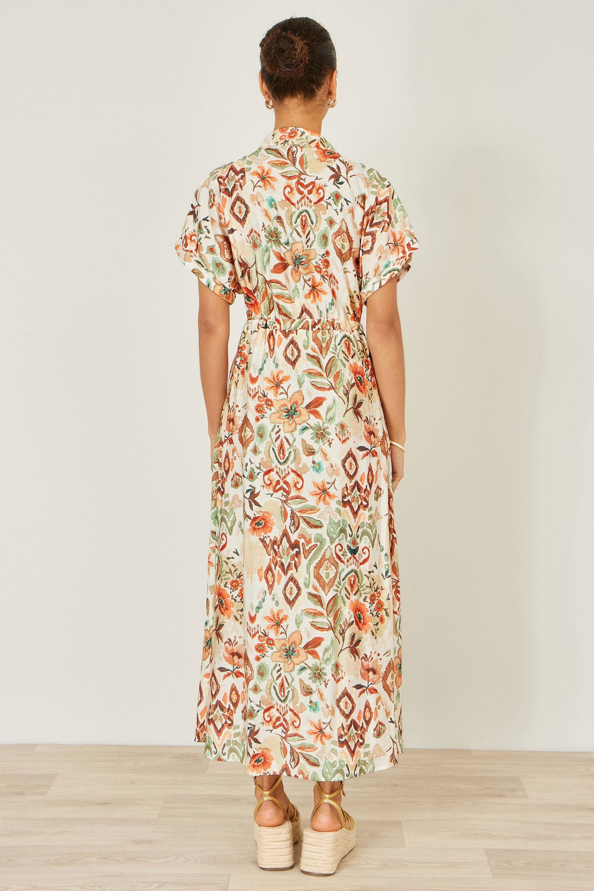 Yumi Ivory Viscose Relaxed Boho Print Maxi Shirt Dress
