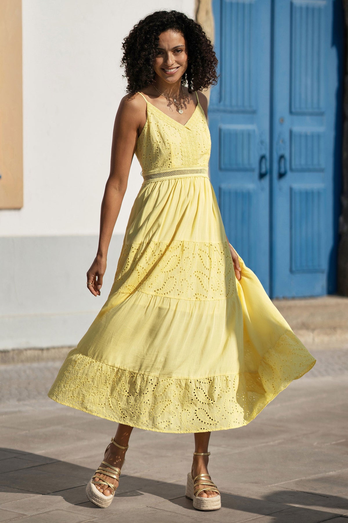 butter yellow lace dress Amanda Lace Trim Maxi Dress in Butter Yellow M / Yellow