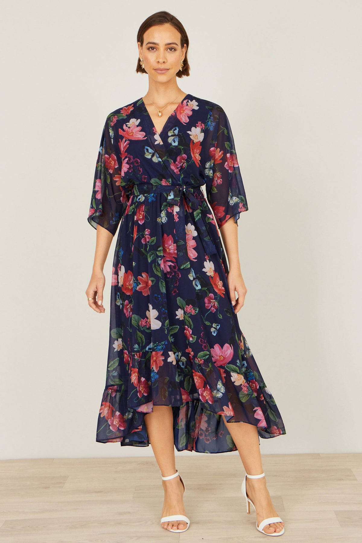 Yumi Navy Floral Kimono Wrap Dress With Dip Hem – Love My Apparel Yumi Navy Floral Kimono Wrap Dress With Dip Hem – Love My Apparel