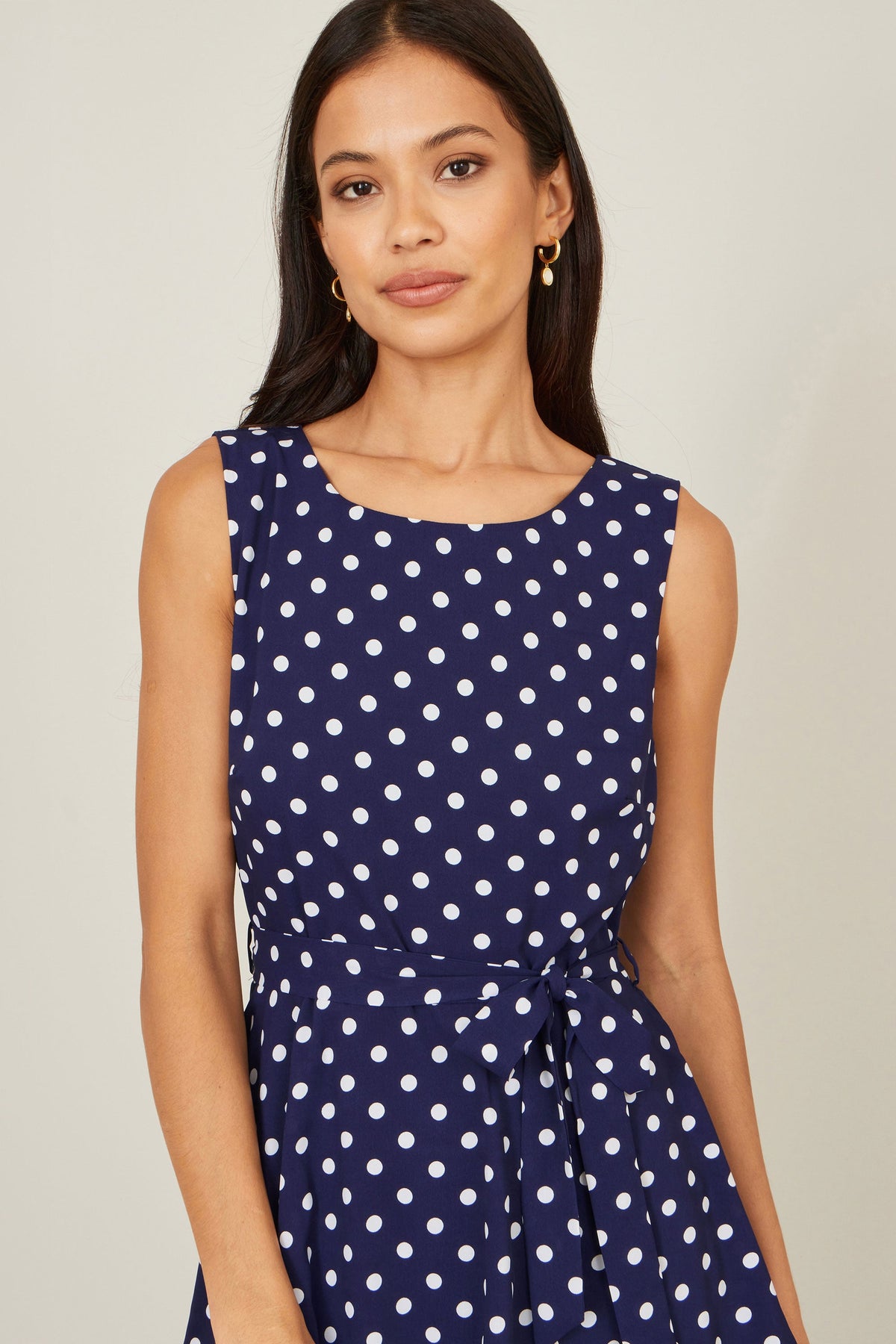 Yumi Navy Spot Tiered Midi Dress