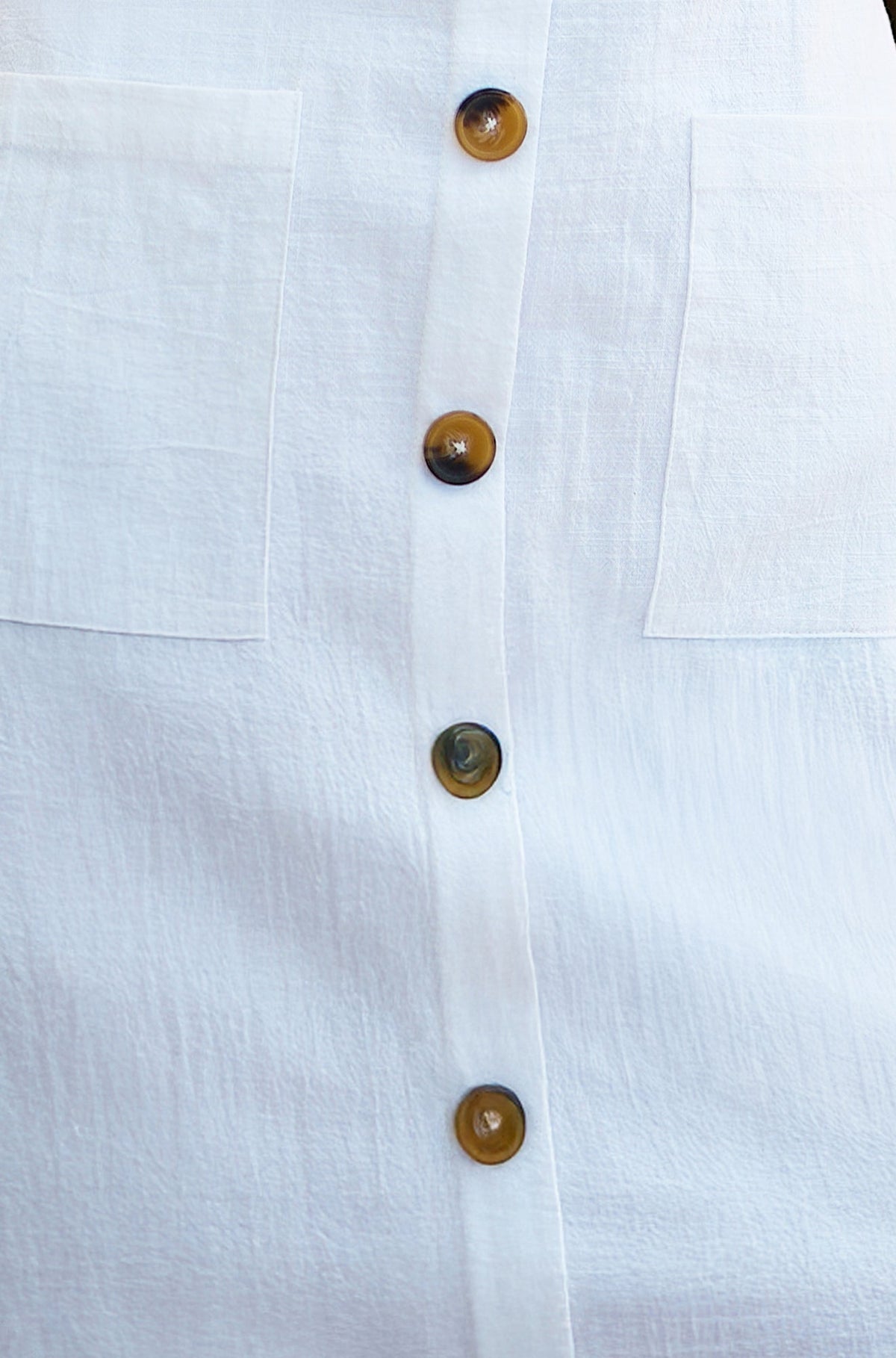 Yumi White Viscose Button Detail Shift Dress