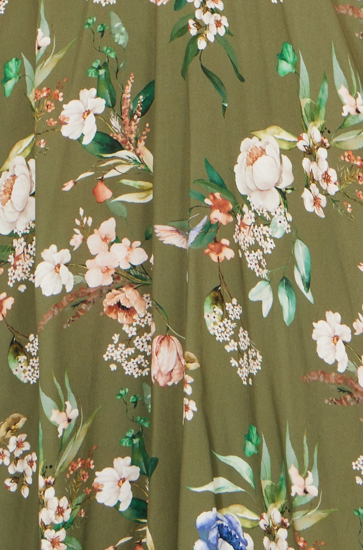 Yumi Sage Green Viscose Floral Print Midi Dress With Ruched Waist
