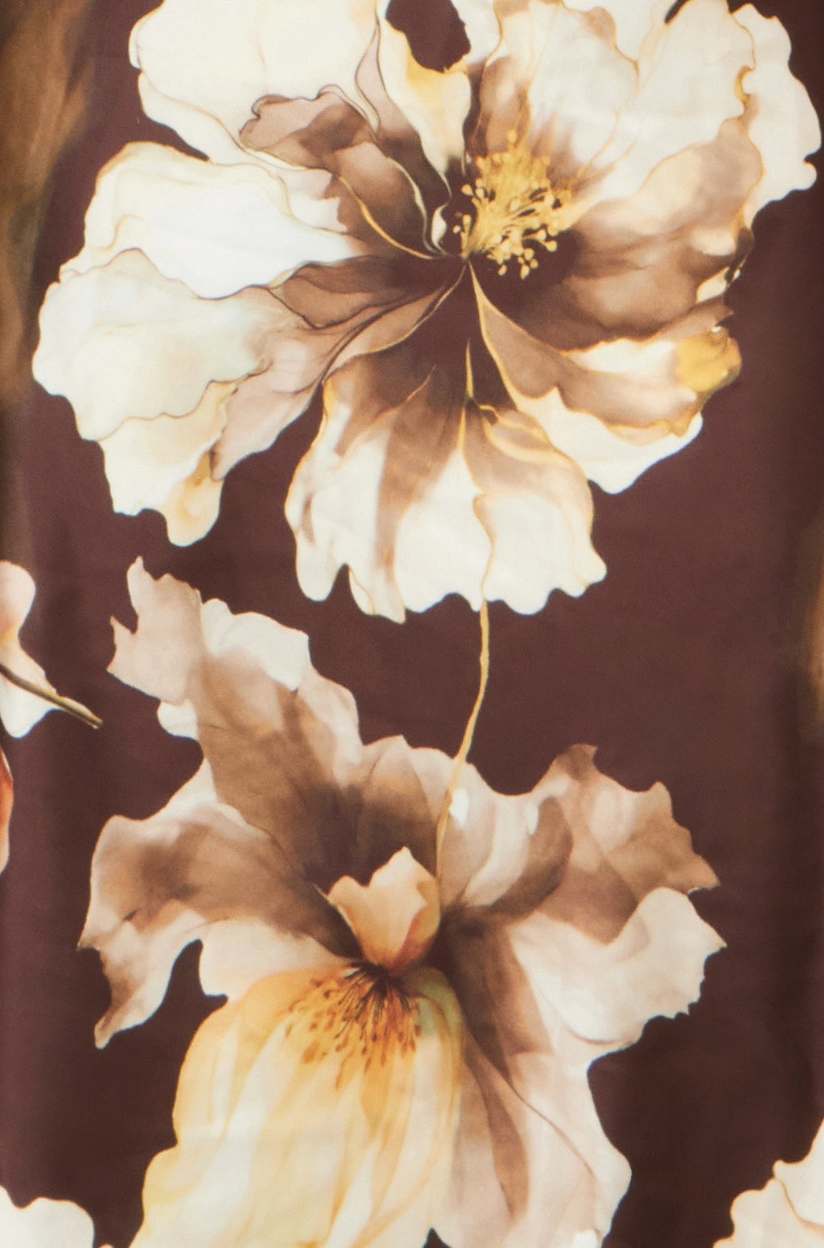 Yumi Brown Cowl Neck Satin Floral Dress