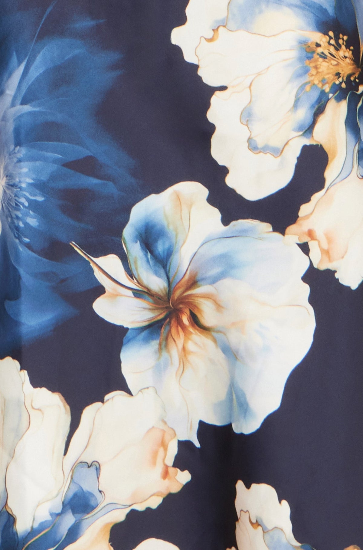 Yumi Navy Cowl Neck Satin Floral Dress