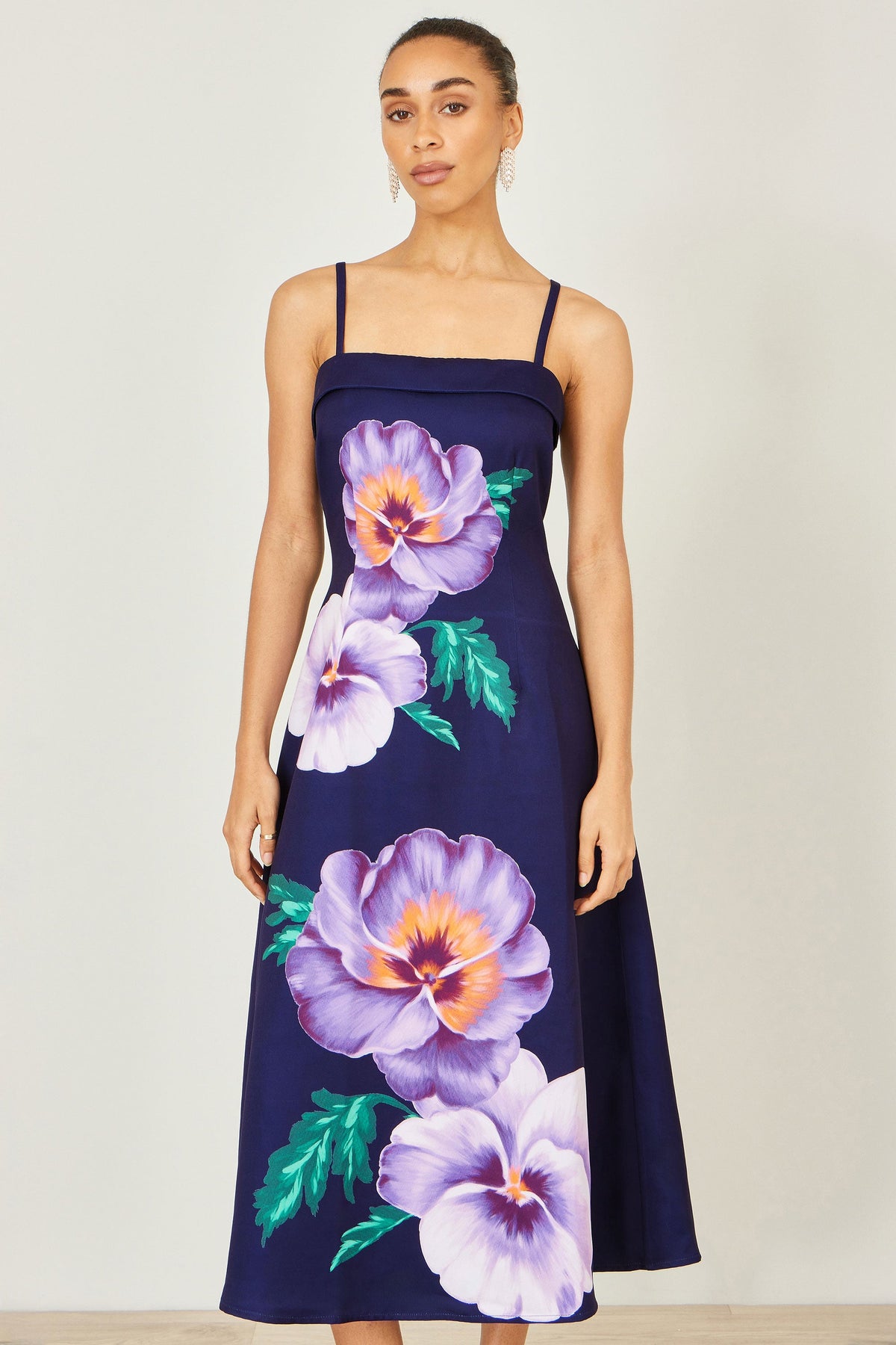 Yumi Navy Pansy Strappy Midi Dress