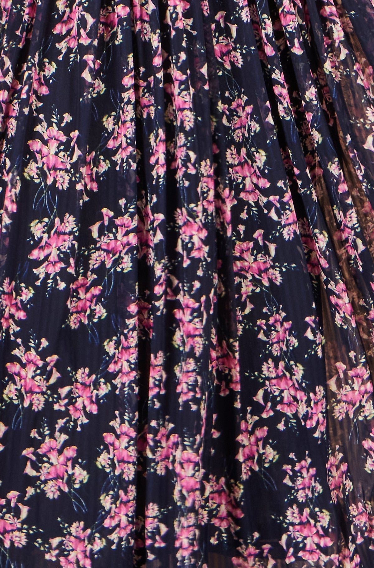 Yumi Navy Floral Mesh Ruched Waist Maxi Dress