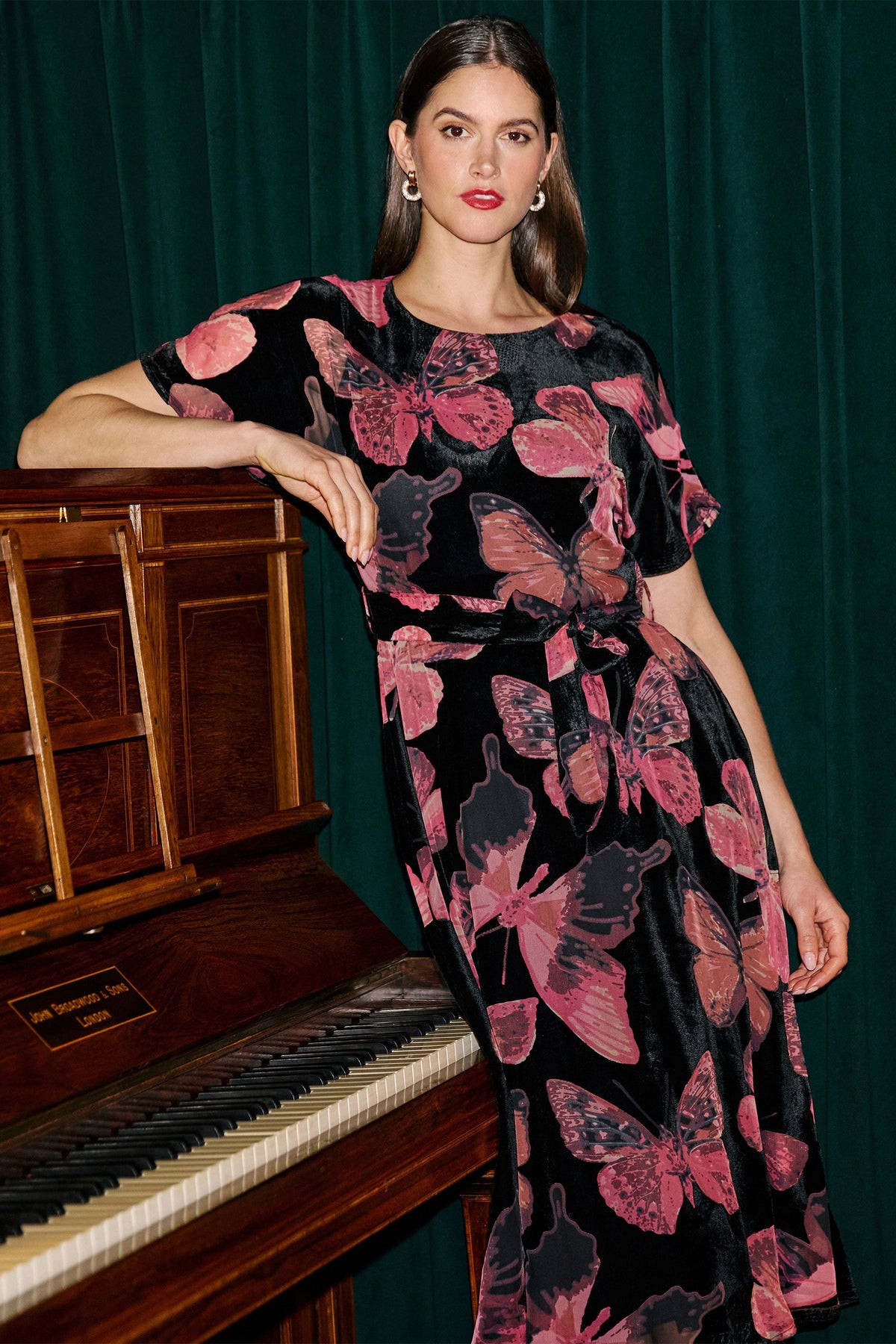 Yumi Black Velvet Butterfly Midi Dress