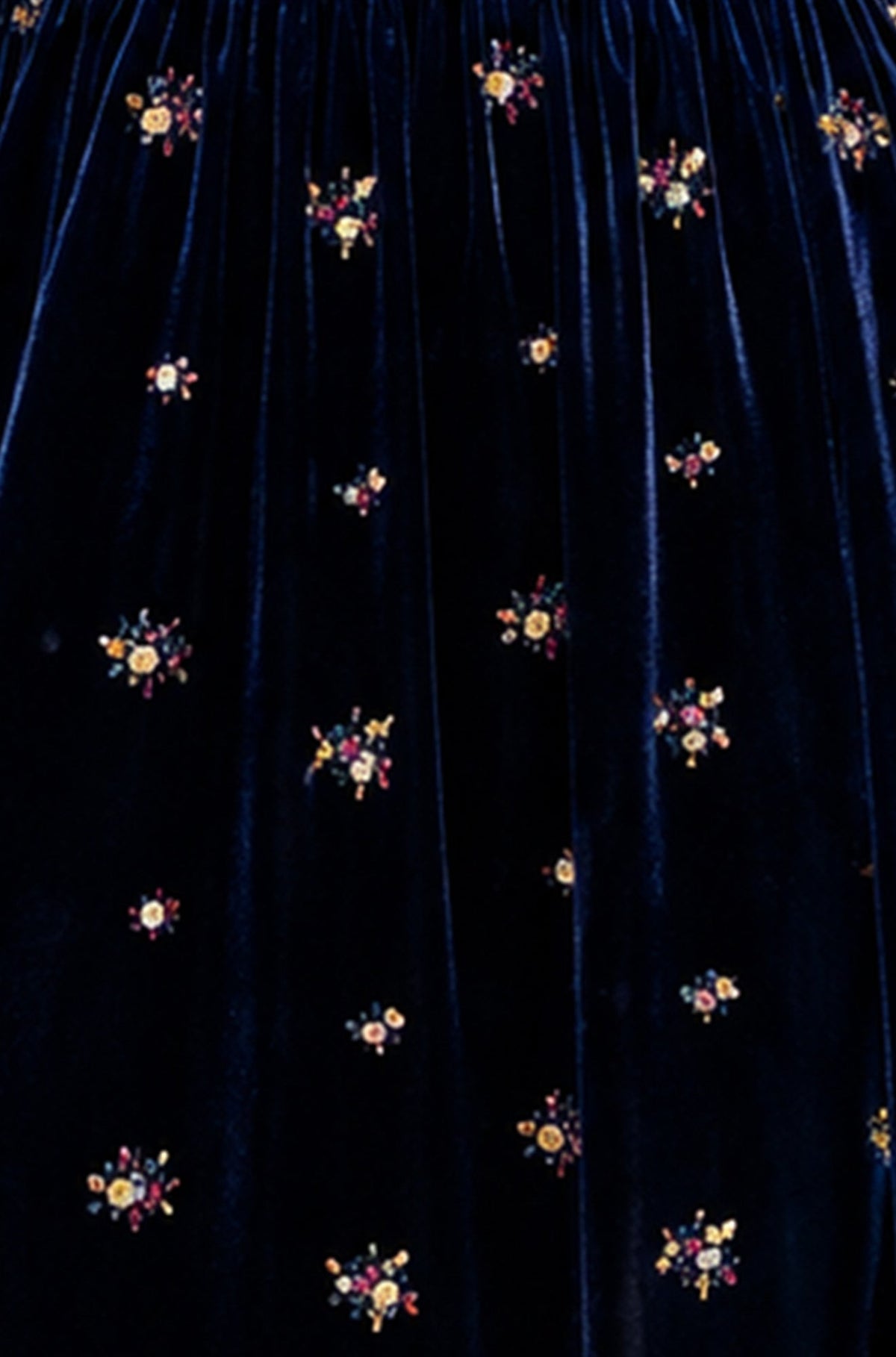 Yumi Navy Velvet Embroidered Midi Dress