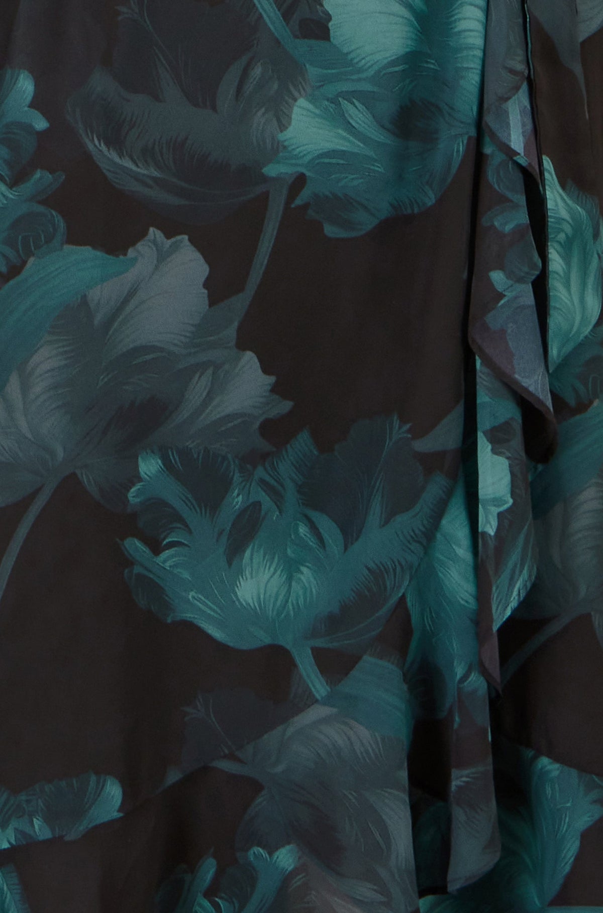Yumi Black Floral Dipped Hem Wrap Midi Dress