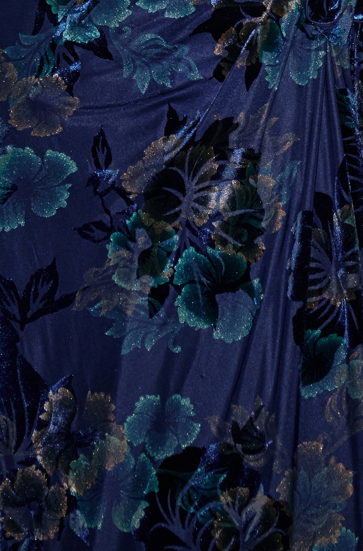 Yumi Blue Velvet Floral Wrap Midi Dress