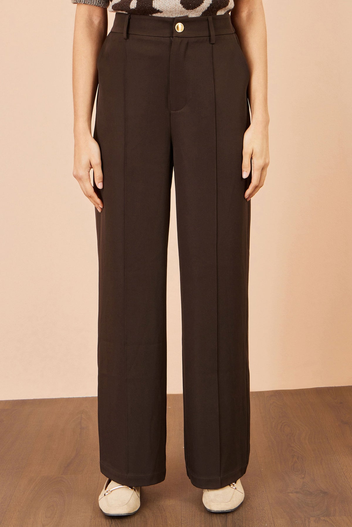 Yumi Brown Wide Leg Stretch Trousers