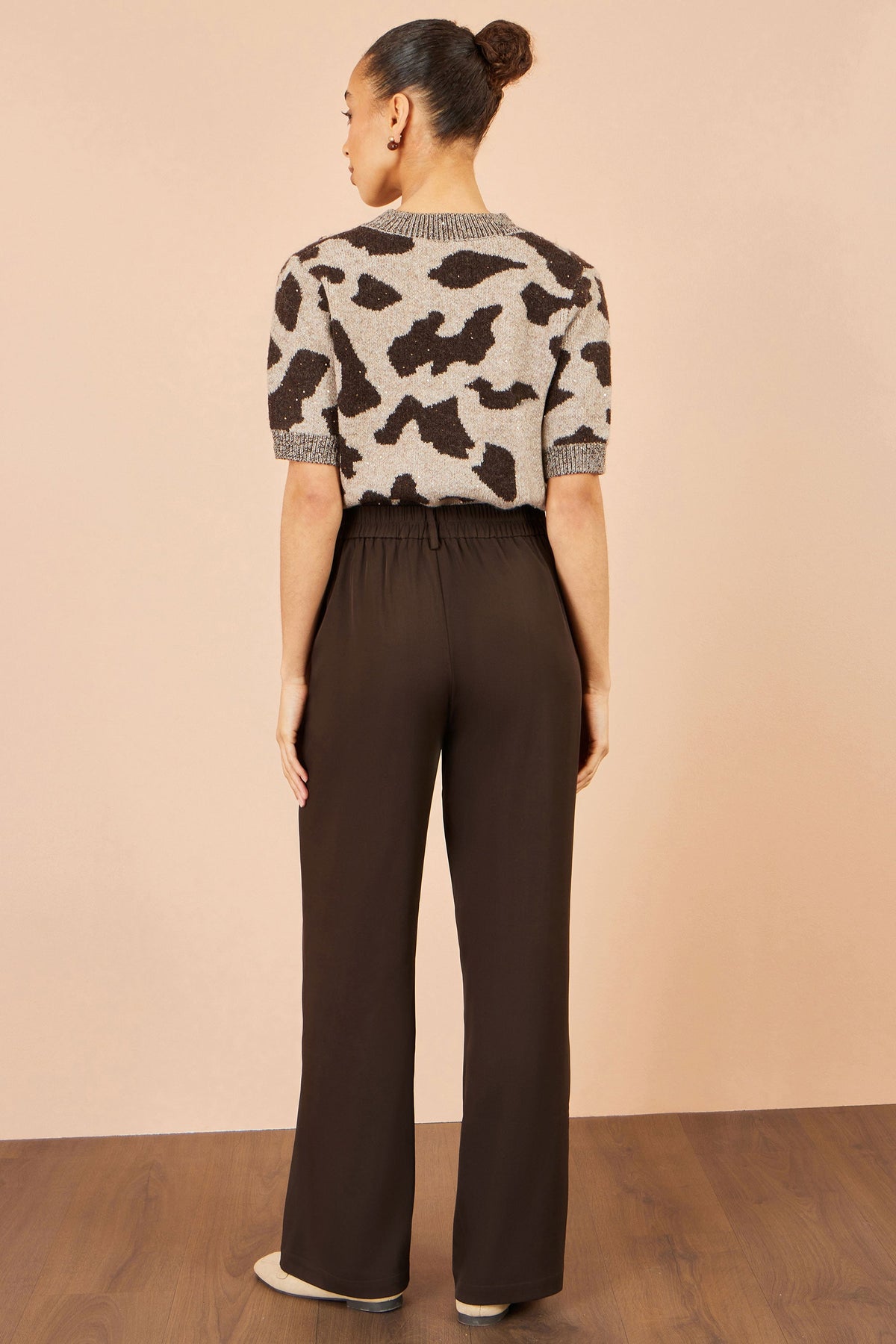 Yumi Brown Wide Leg Stretch Trousers