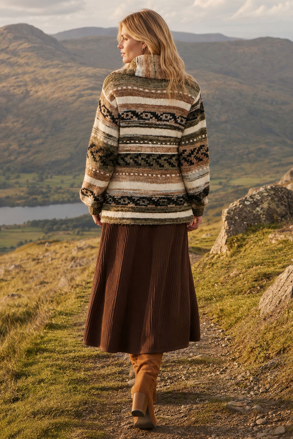 Yumi Green Stripe Fairisle Soft Wrap Cardigan