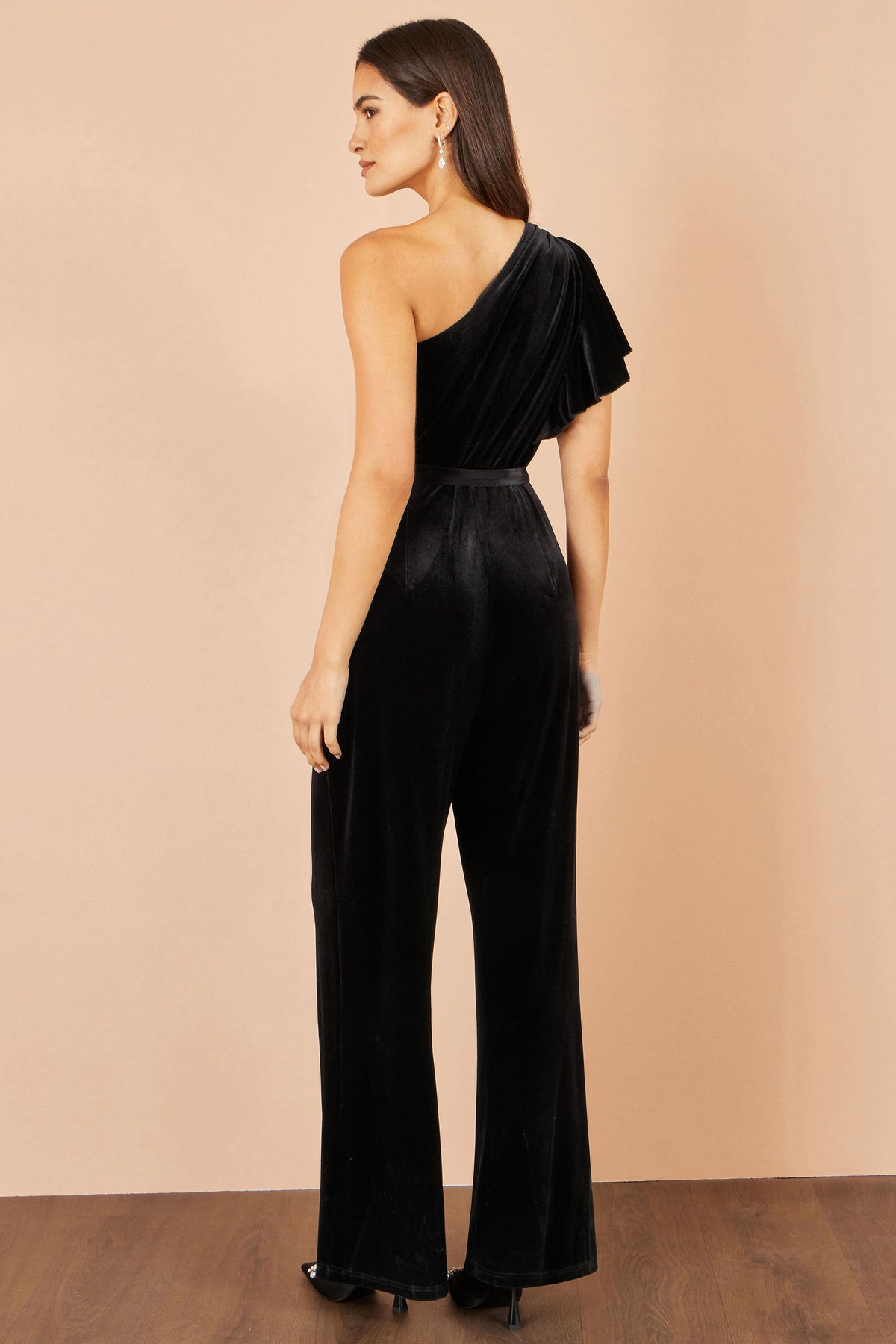 Yumi Black One Shoulder Velvet Jumpsuit