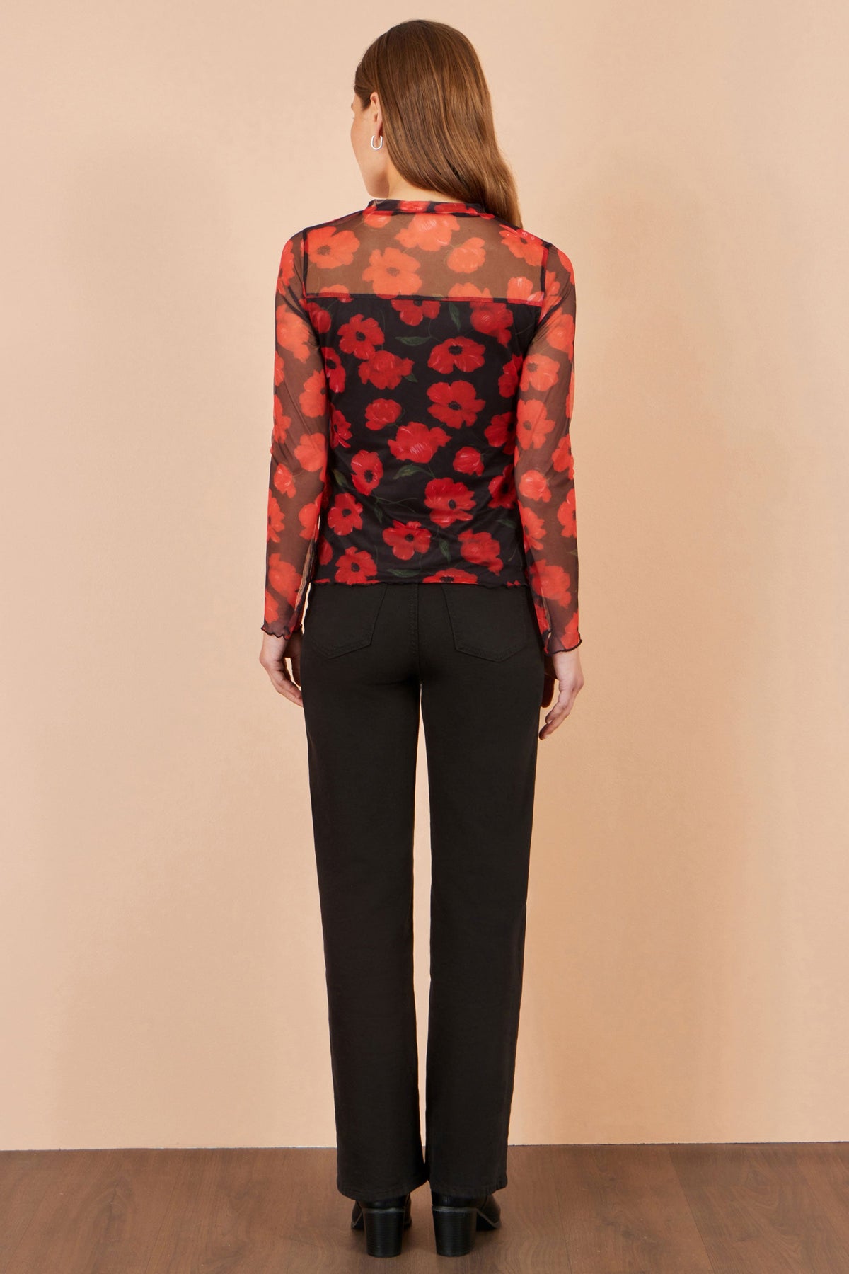 Yumi Black Poppy Mesh Top