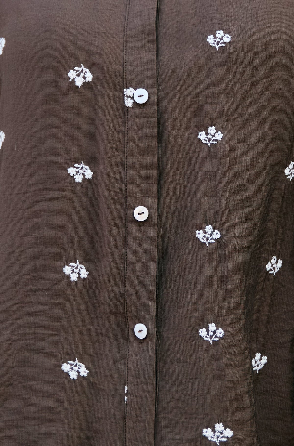 Yumi Brown Viscose Daisy Embroidered Shirt