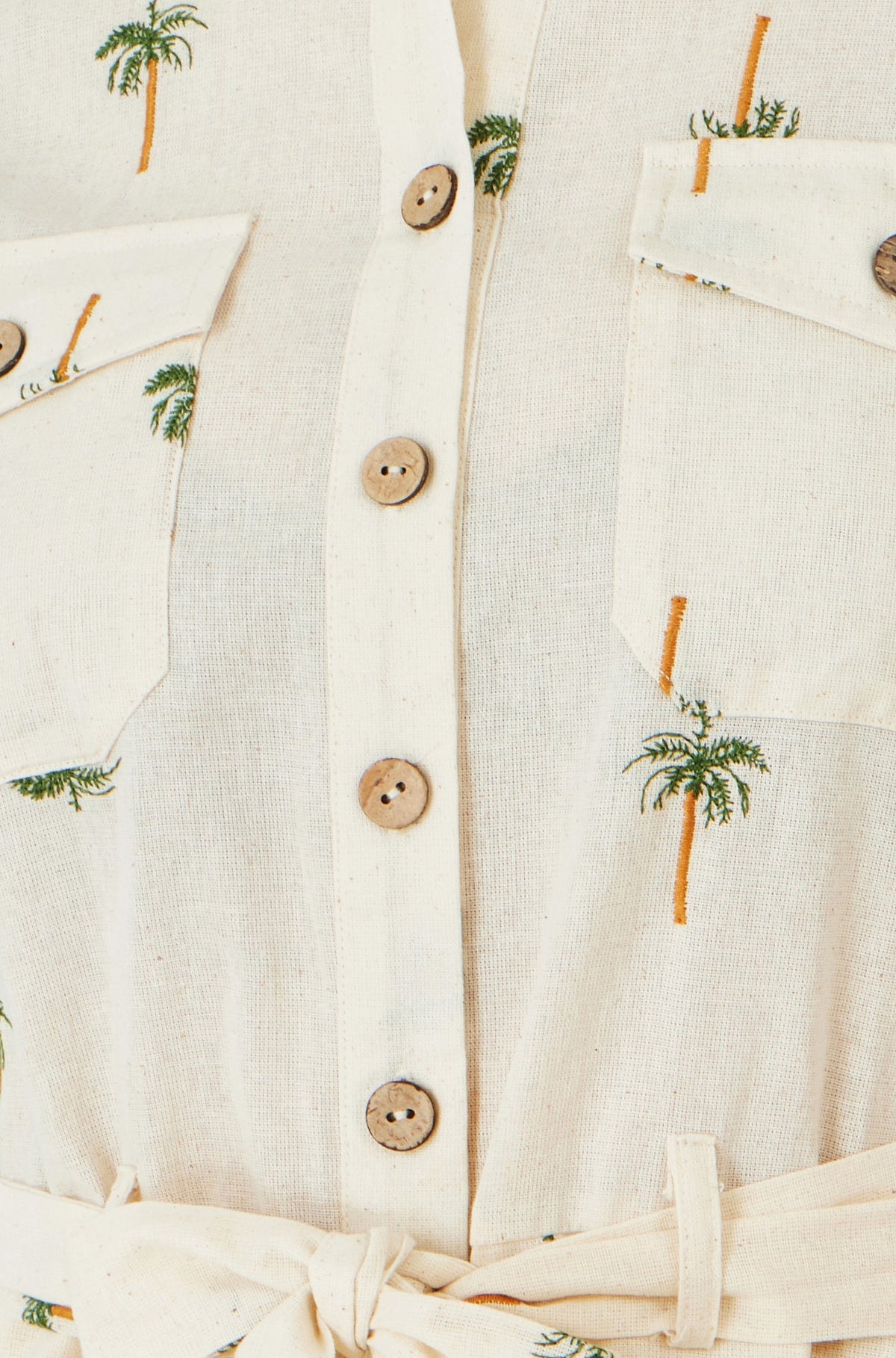 Yumi White Embroidered Palm Print Cotton Playsuit