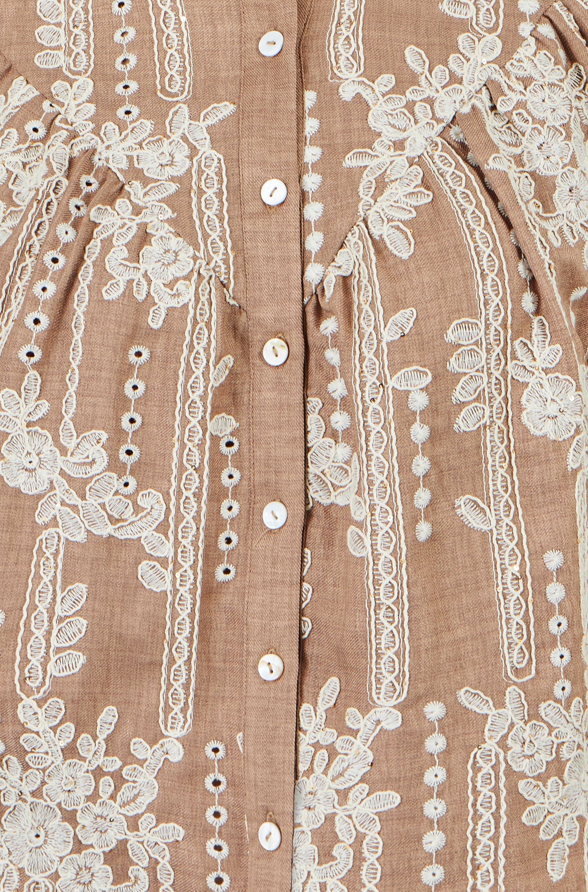 Yumi Brown Embroidered Floral Relaxed Shirt