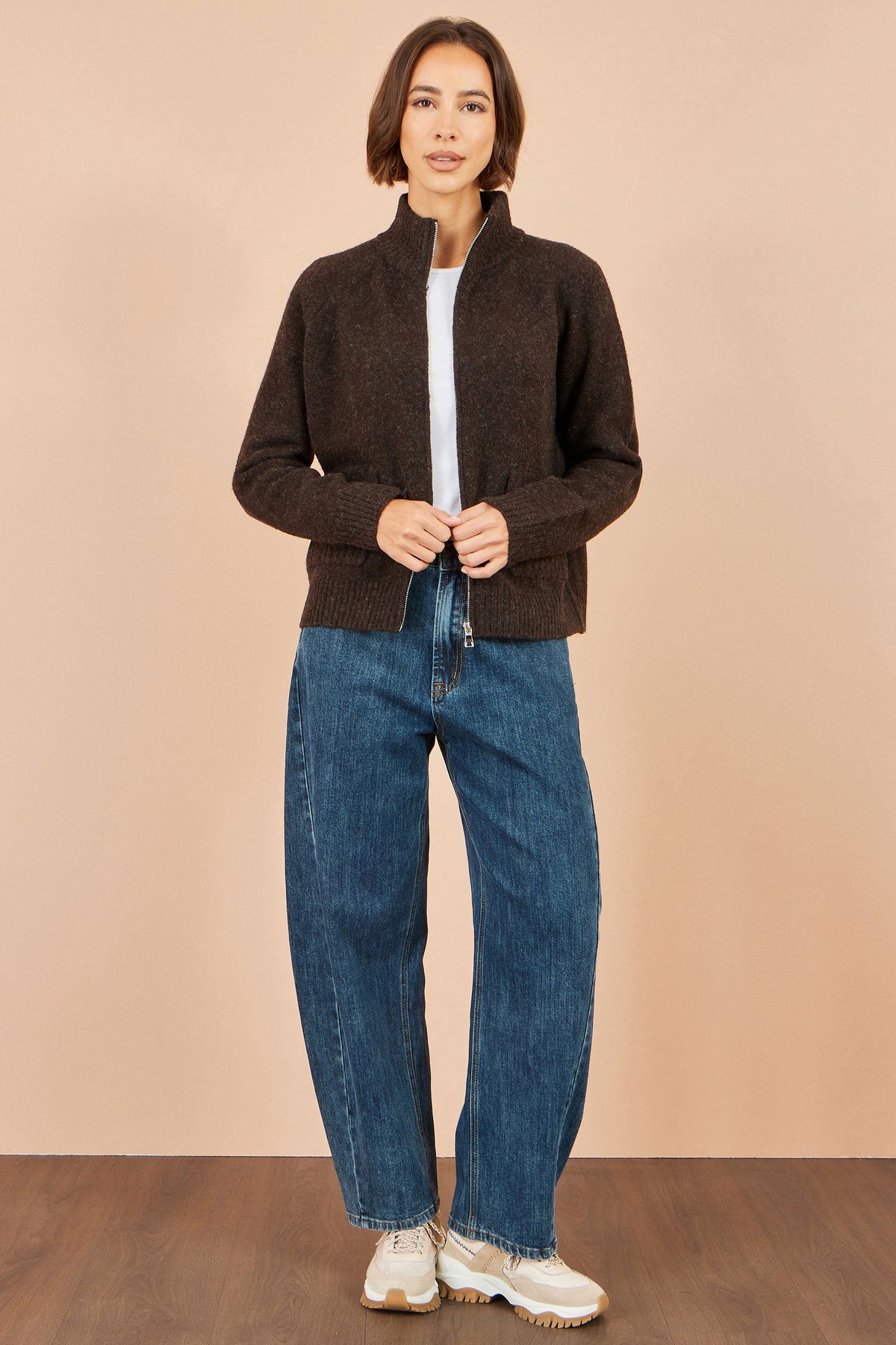 Yumi Brown Zip Up Cardigan