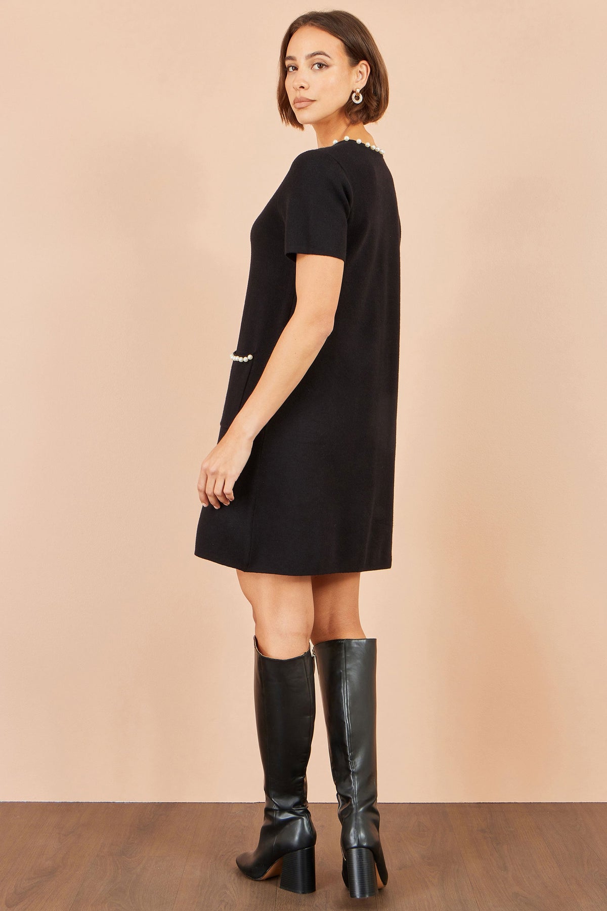 Yumi Black Pearl Detail Knitted Tunic