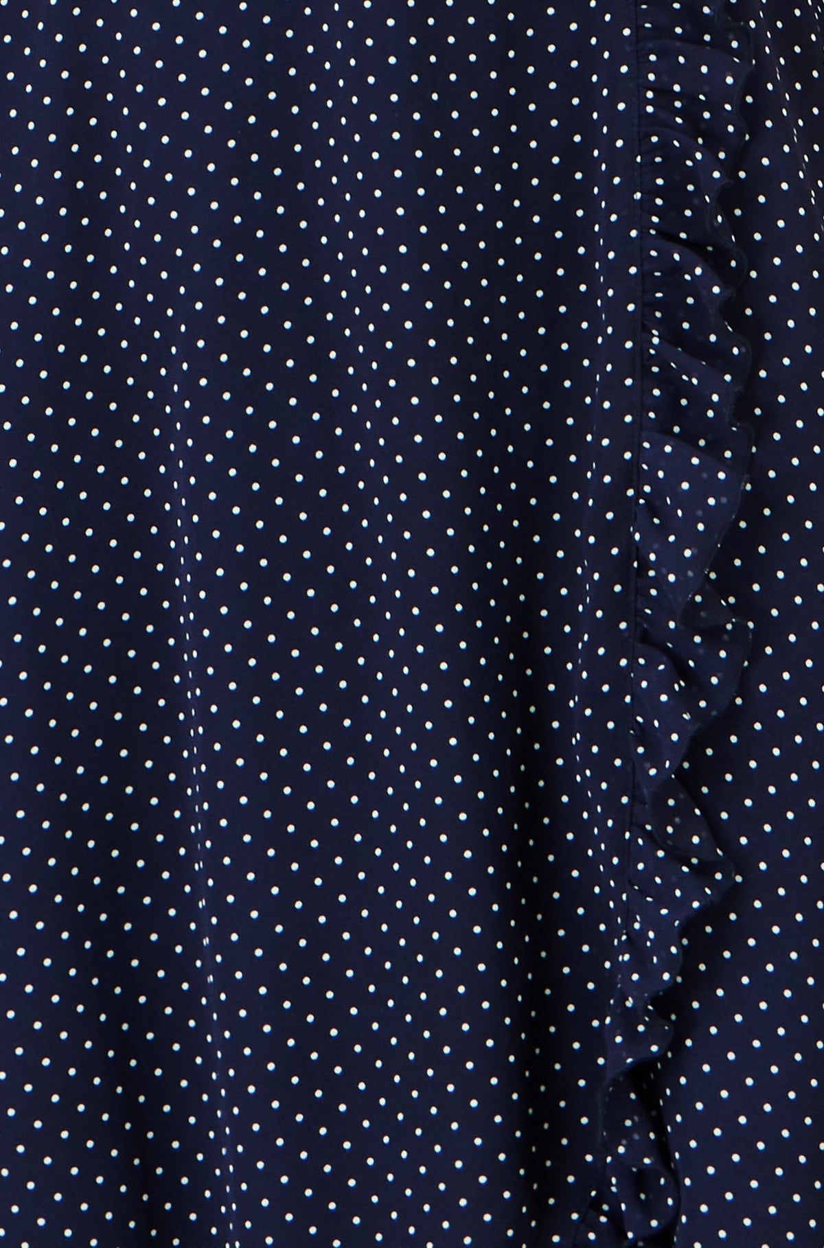 Yumi Navy Polka Dot Midi Wrap Frill Dress