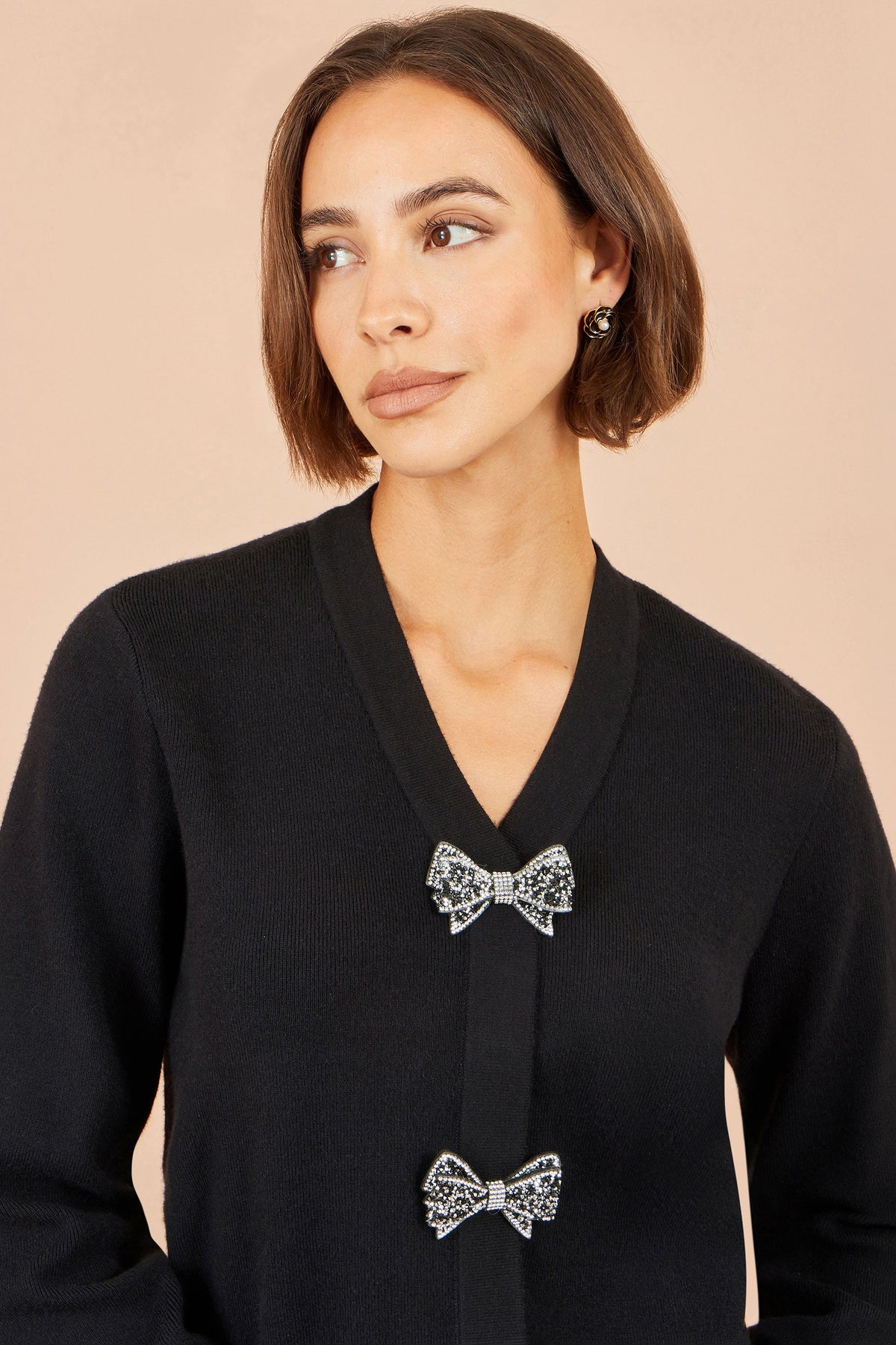 Yumi Black Sparkle Bow Cardigan