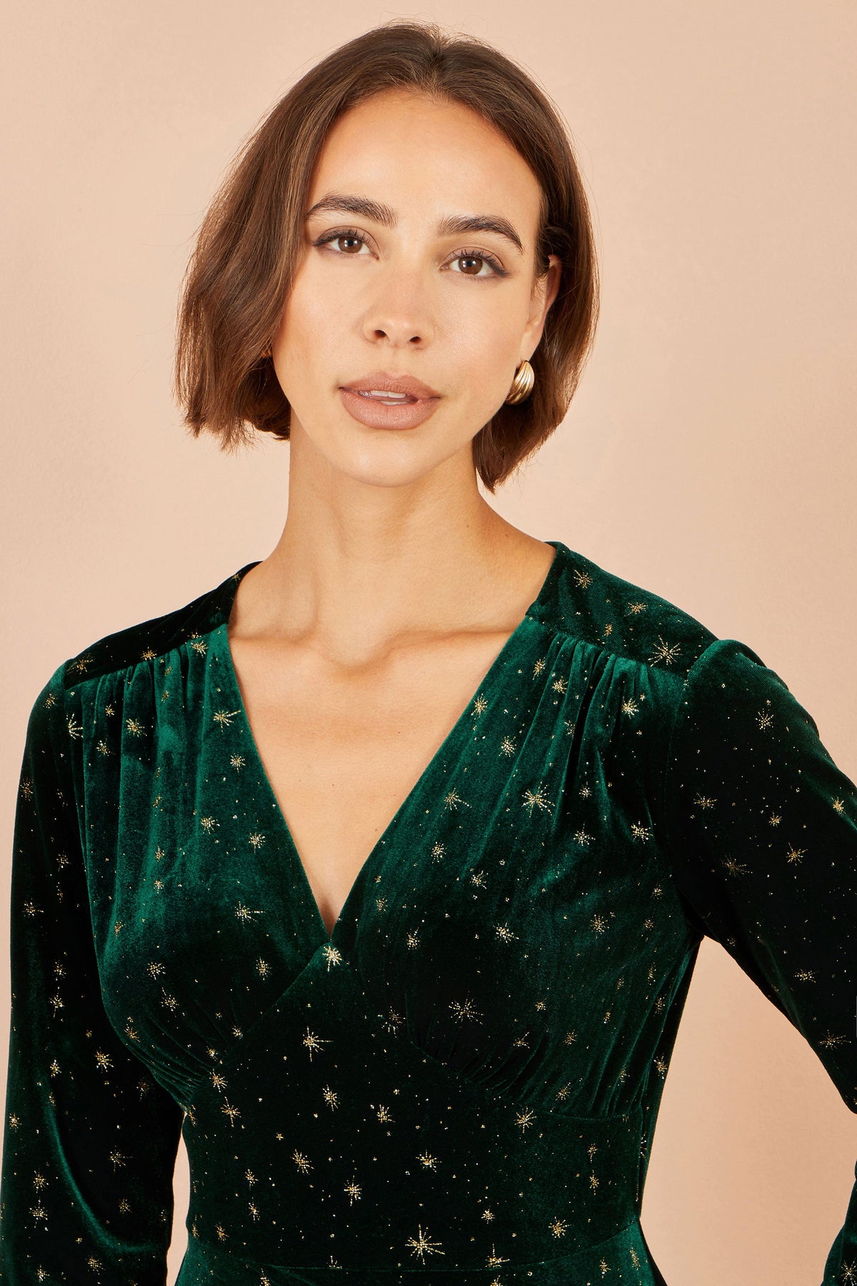 Yumi Green Velvet Skater Dress With Foil Star Print