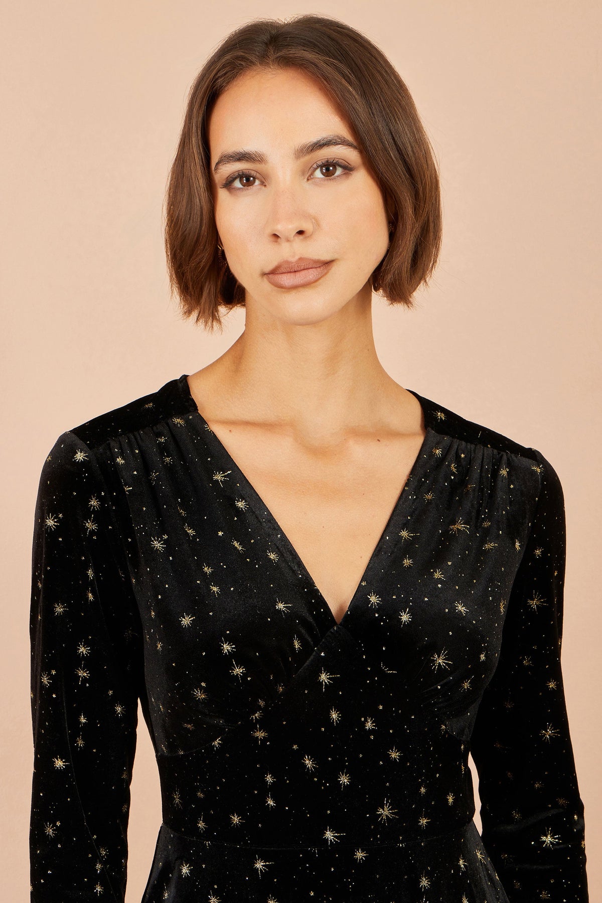 Yumi Black Velvet Skater Dress With Foil Star Print